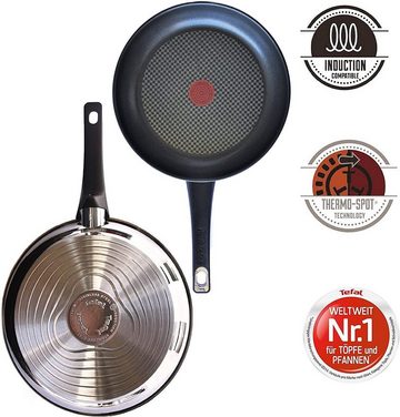 Tefal Pfannen-Set Jamie Oliver E43510 Pfannenset 20,26,28cm + Deckel 28cm alle Herdarten, Edelstahl 18/10 (Pfanne, Bratpfannen Set, Pfannenset, Wok, Wokpfanne, Schmorpfanne, + 1 Wender & Filzschoner, Antihaftbeschichtet, Edelstahl, Bratpfanne), ohne Fett/Öl braten, Spülmaschinenfest, Induktion, Hoher Rand