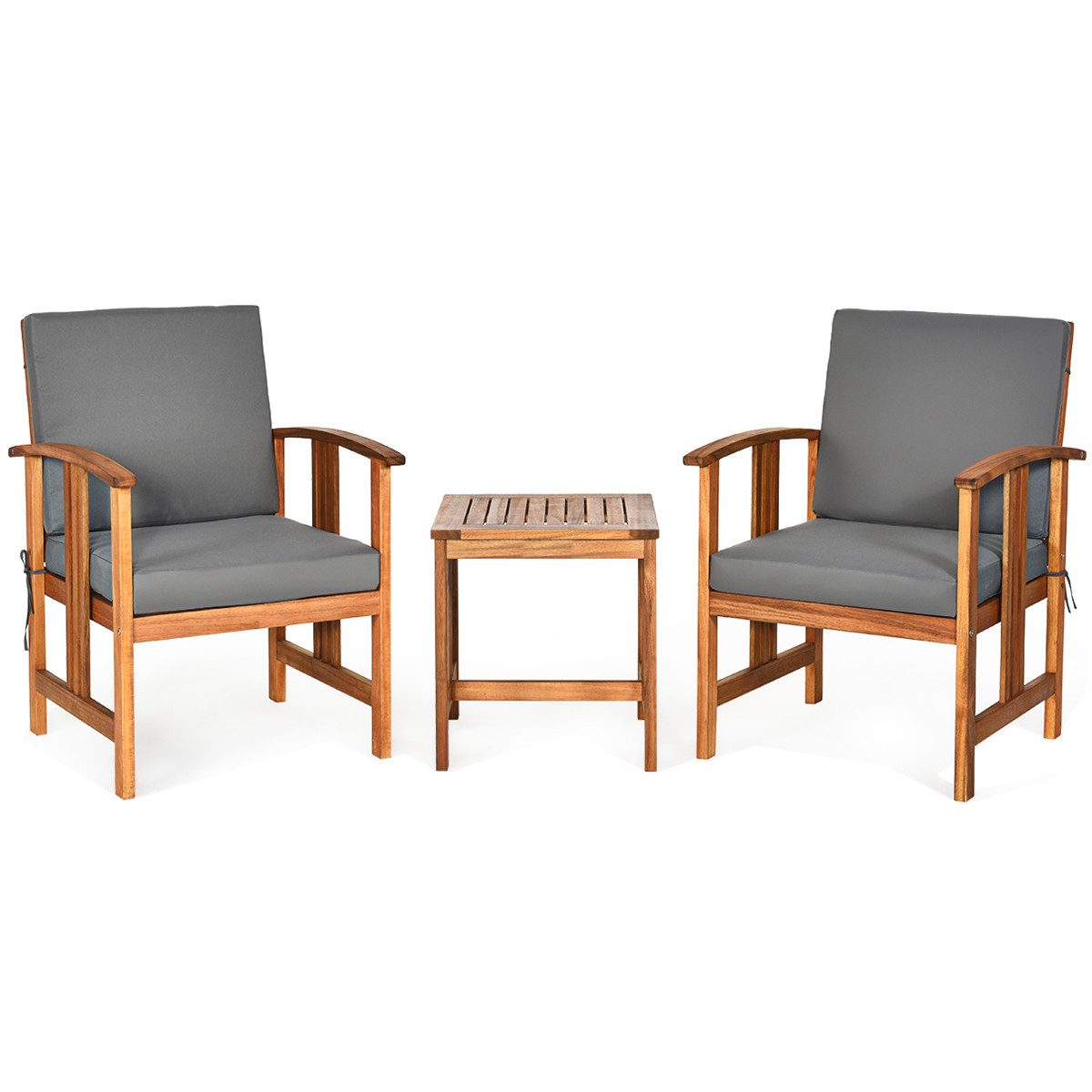 COSTWAY Balkonset, (3-tlg), Bistroset Akazienholz, Tisch mit 2 Stühlen, Kissen