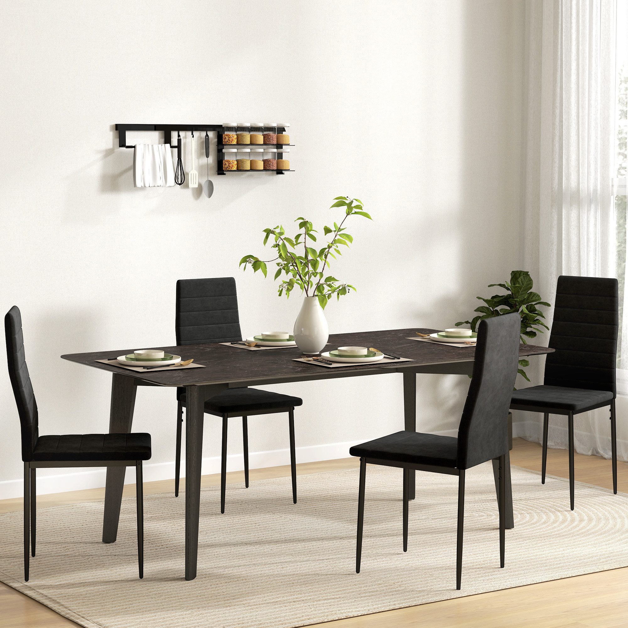 HOMCOM Esszimmerstuhl Polsterstuhl mit Metallbeine, Sessel (Küchenstuhl, 4 St), für Esszimmer, Wohnzimmer, Schwarz
