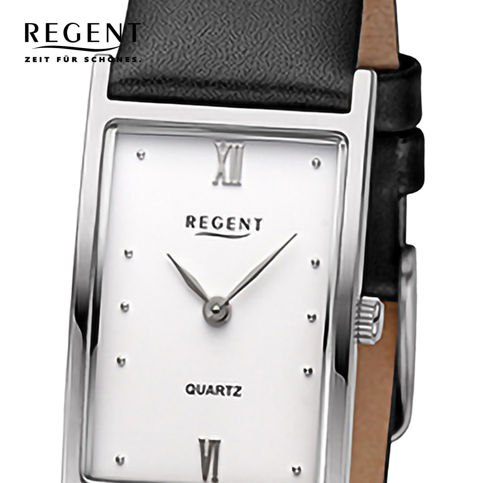 Damen 21x30mm), Damen rund, Quarzuhr Regent Armbanduhr Regent (ca. Lederarmband extra groß Armbanduhr Analog,