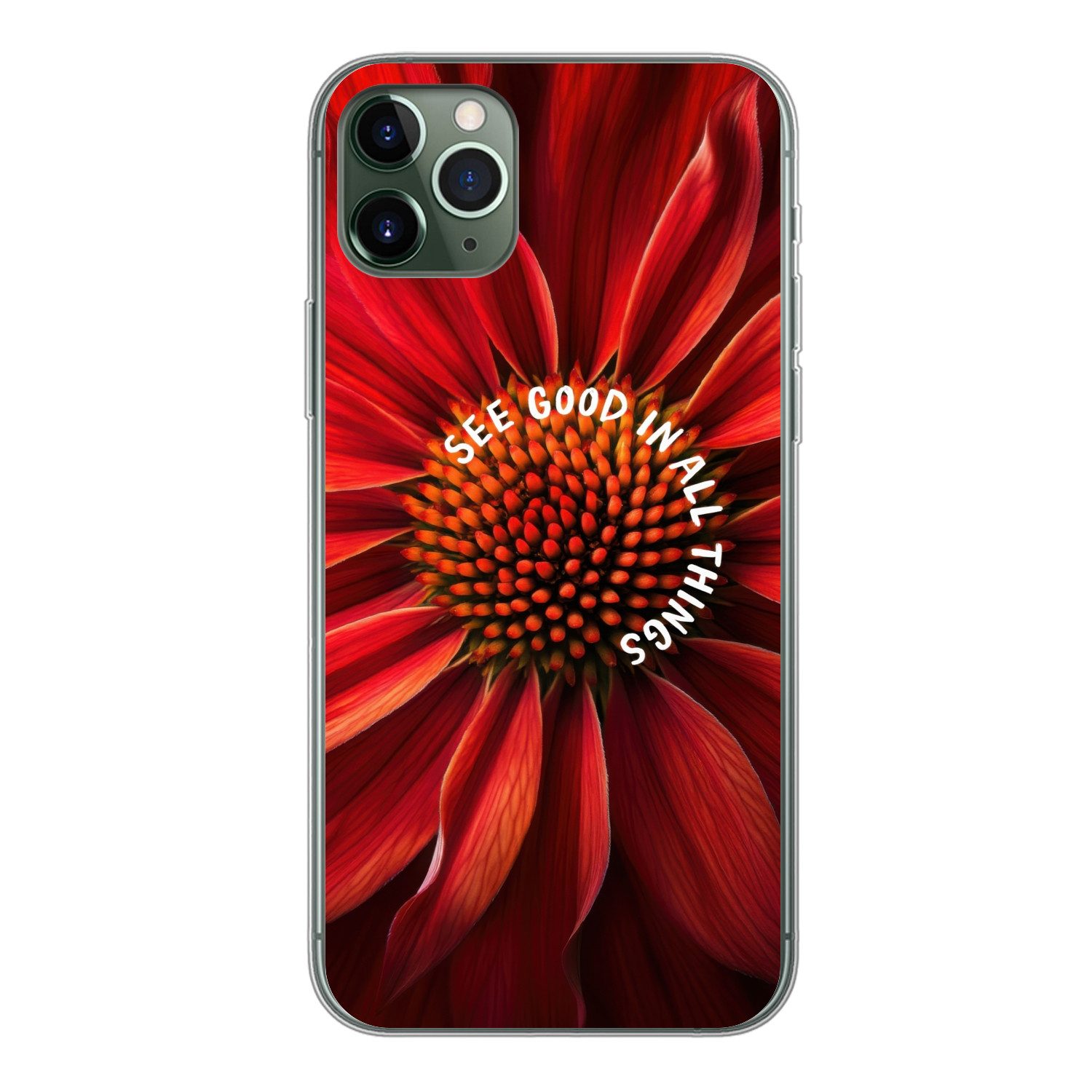 MuchoWow Handyhülle für Apple iPhone 11 Pro Max Nahaufnahme - Blume - Zitat - Rot, Smartphone-Bumper, Print, Handy Schutzhülle Dünn