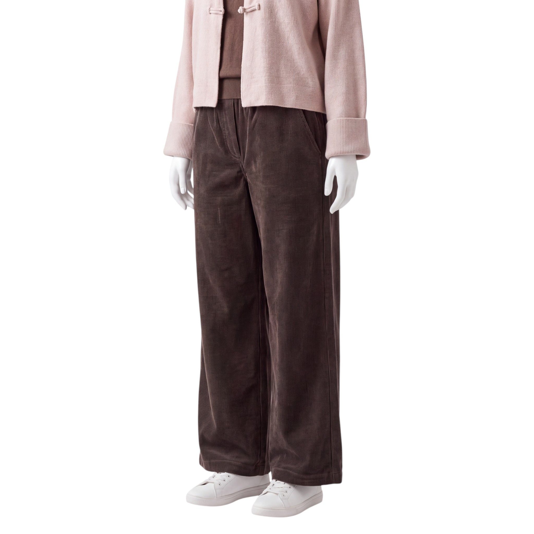 Braune weite Cordhosen für Damen » Braune Wide Leg Cordhosen