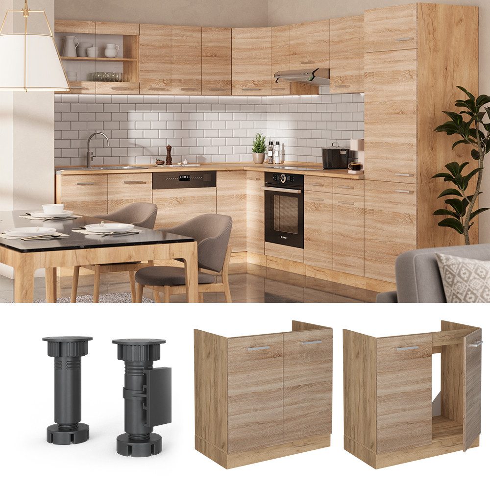 Vicco Unterschrank R-Line, Sonoma/Goldkraft Eiche, 80 cm ohne Arbeitsplatte (1-St)