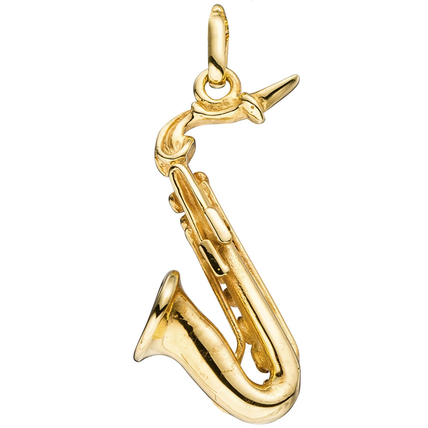 Schmuck Krone Kettenanhänger Anhänger Saxophon Saxofon aus 925 Silber  vergoldet 26x11,6mm Halsschmuck, Silber 925