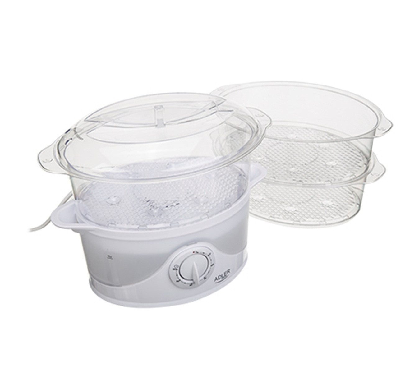 Adler Dampfgarer AD 633 800W - mit 3 Behältern, 9L & Reisschale in Weiß, 800 W, Schnelle Dampferzeugung in nur 40 Sekunden, 3 stapelbare Dampfbehälter