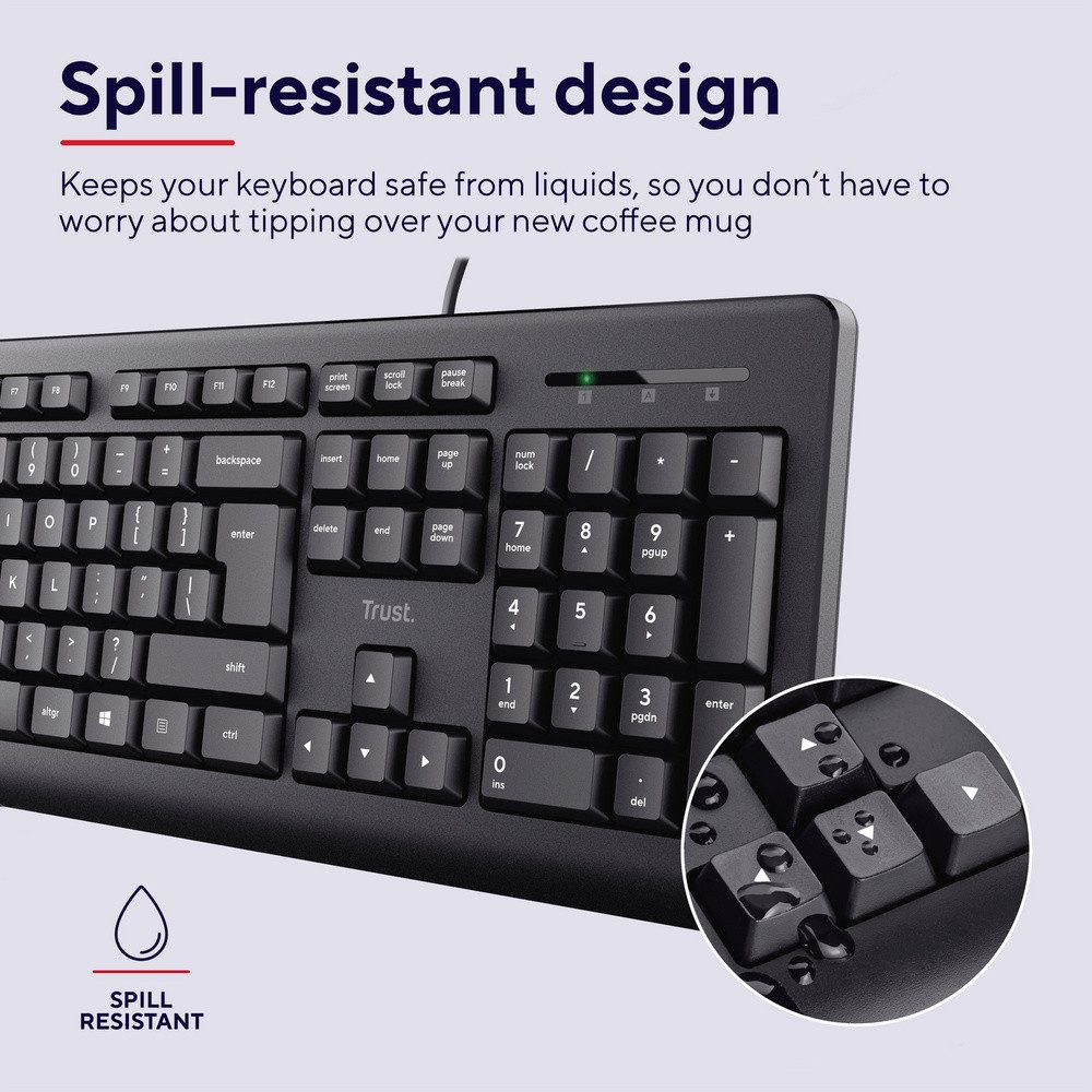 Trust Trust TKM-250 Kabelgebunden Tastatur, Maus-Set Deutsch, QWERTZ Schwar Tastatur- und Maus-Set