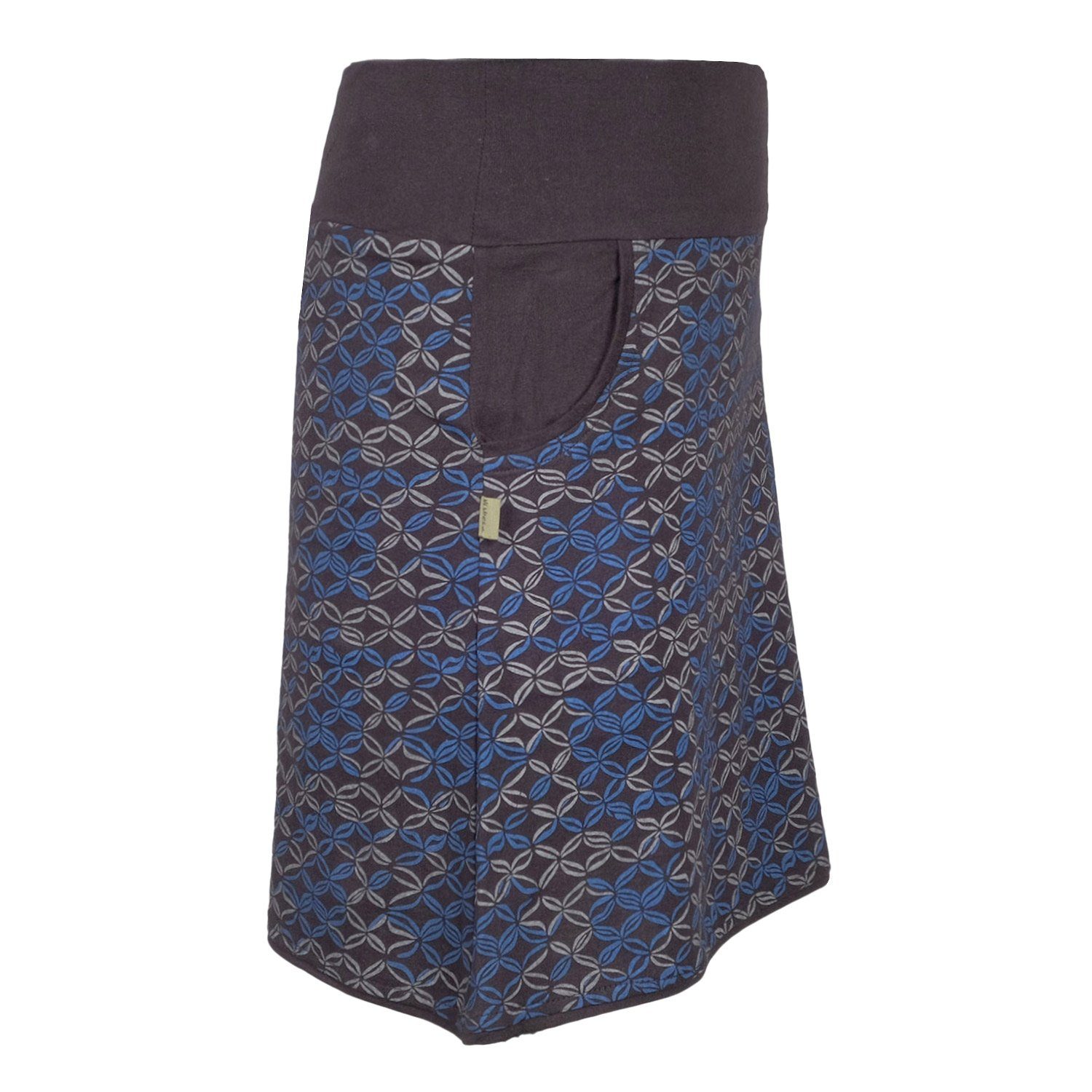 Taschen mit Hippie mit Baumwoll-Rock Kurzer Goa, Facetten Retro, Style Vishes schwarz-blau Jerseyrock Bedruckt Damen