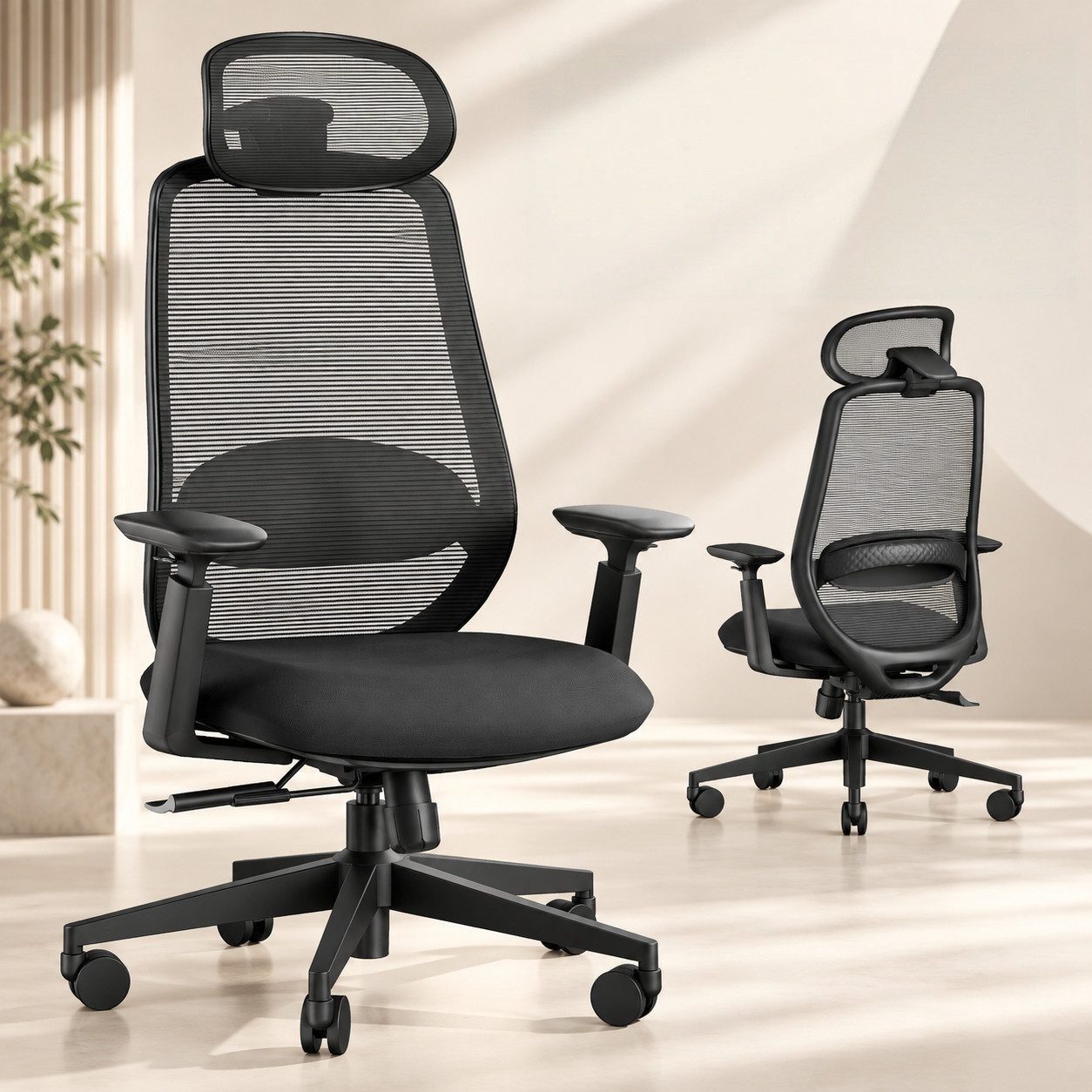 ProtoArc Bürostuhl EC200 (1-tlg., 1 St) ergonomisch, mit Sitztiefenverstellung, Lordosenstütze,3D-Kopfstütze, 2D-Armlehnen, 90–130° neigbar