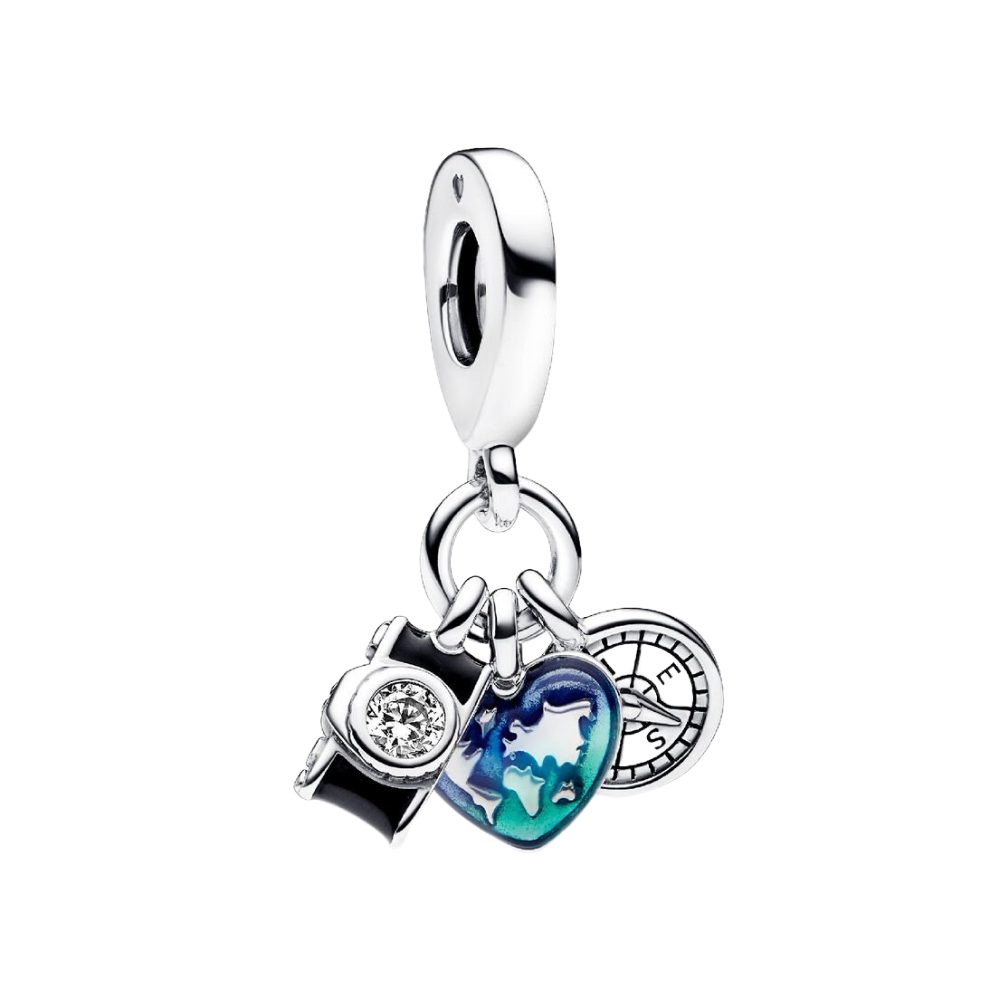 Pandora Charm-Einhänger 792703C01*, Reisen, Liebe, Welt, Kamera, Kompass