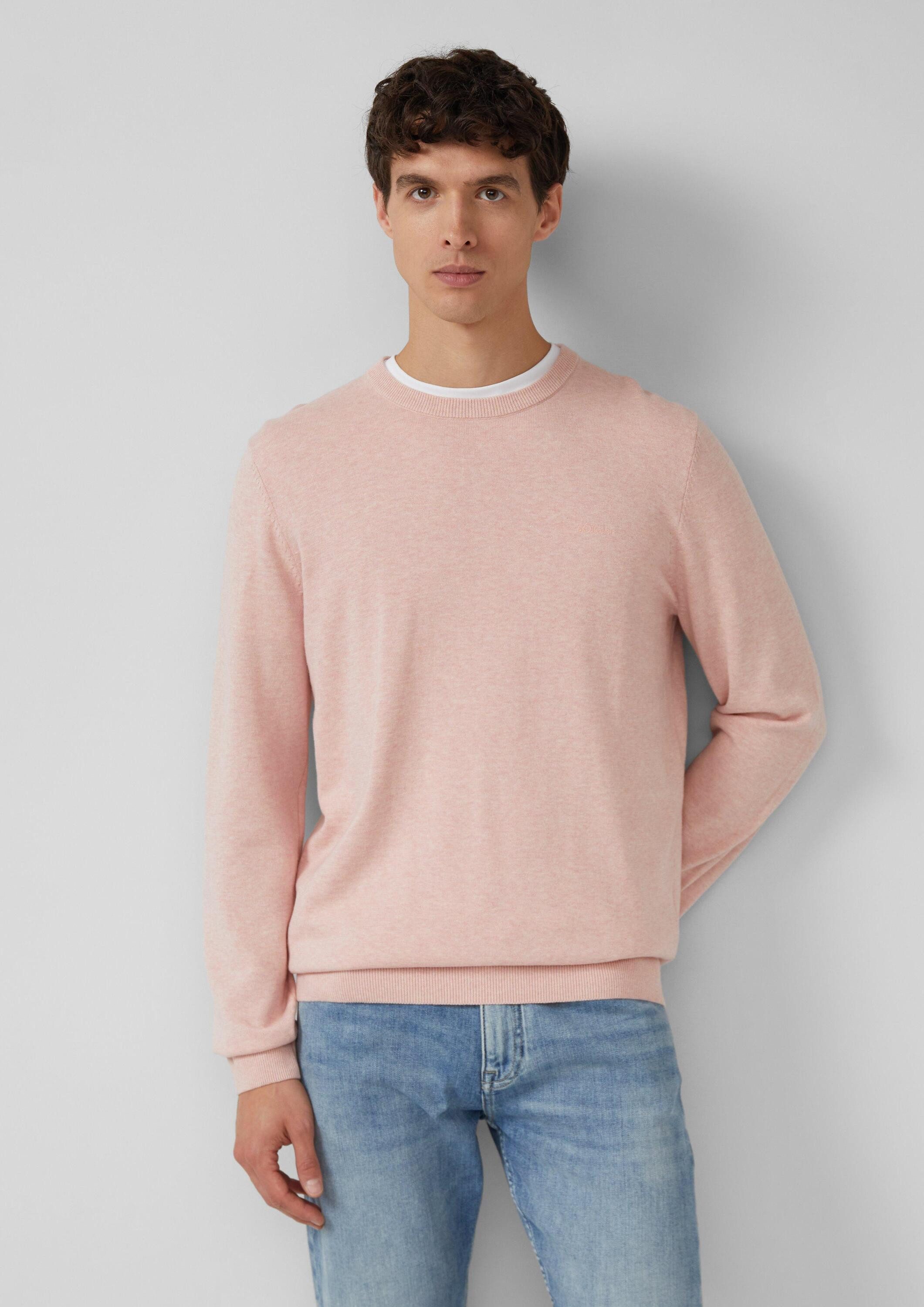 s.Oliver Longpullover Strickpullover Baumwollpullover mit Logo-Stickerei