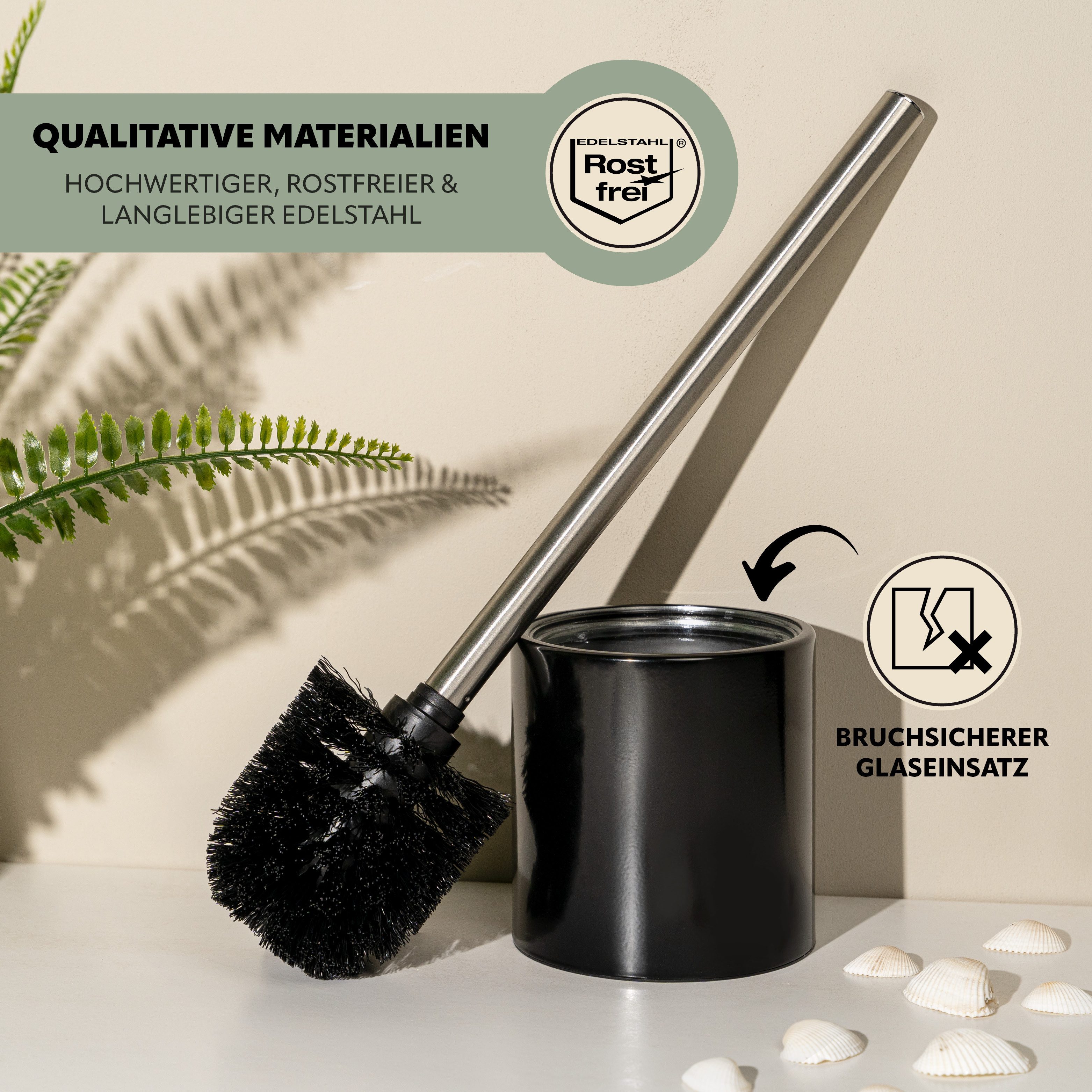 bremermann WC-Reinigungsbürste WC-Bürste TIRANO inkl. 3x Ersatzbürstenköpfe, Edelstahl, schwarz