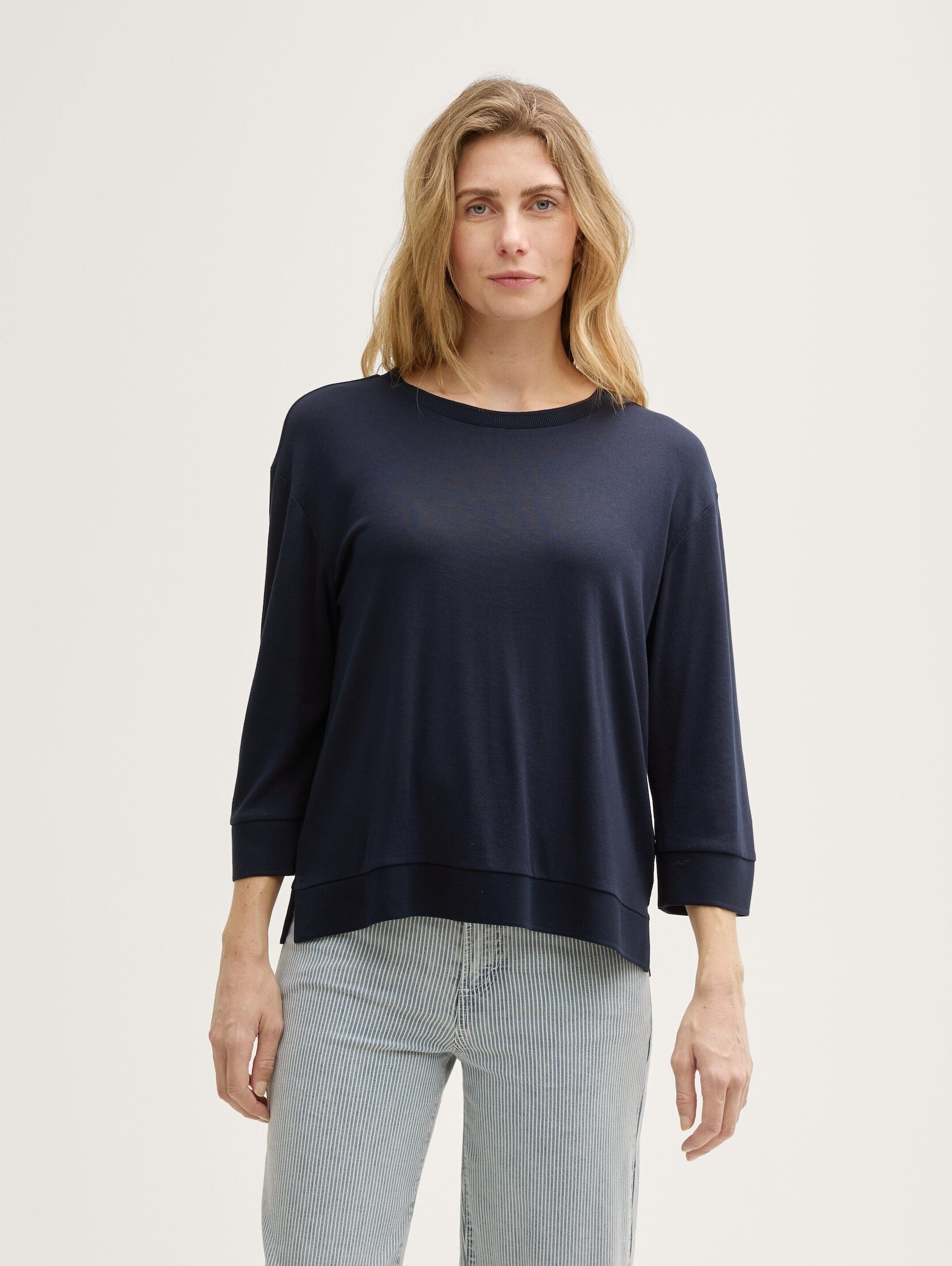 3/4-Arm-Shirt Langarmshirt mit Rundhalsausschnitt