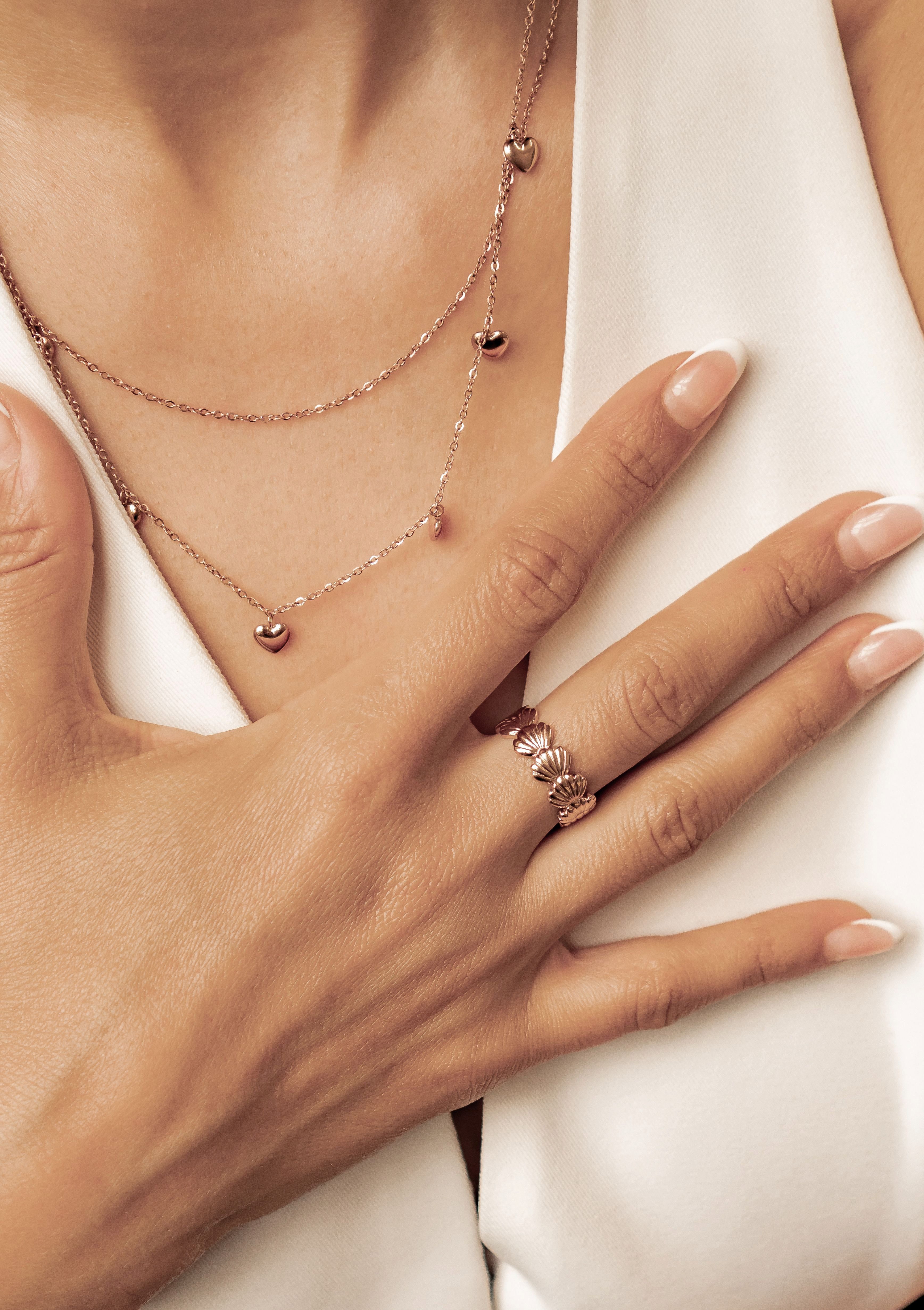 Hey Happiness Fingerring Muschel Kranz, offener Edelstahl Damenring, Verstellbarer Statement Ring mit Muschelmotiven, wasserfest für Strand