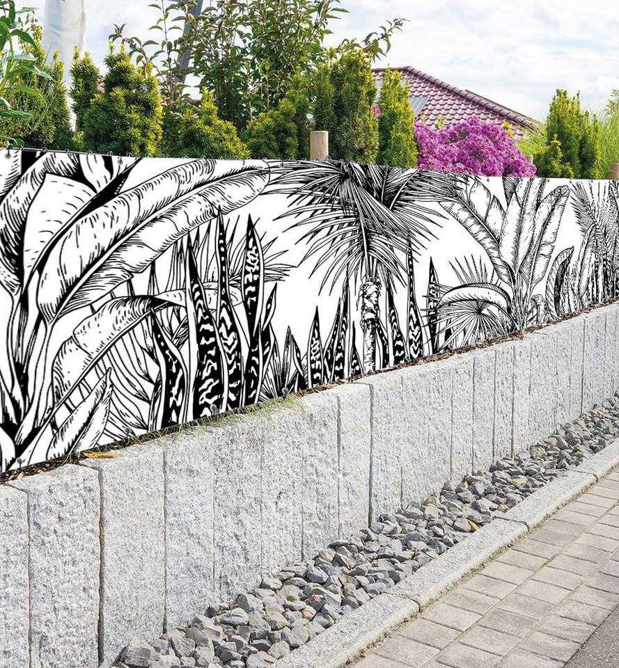 Thumbnail - MyMaxxi Sichtschutzzaunmatten Zaunbanner Tropische Pflanzen schwarz weiß Sichtschutz Garten Zaun, (Bambus grün)