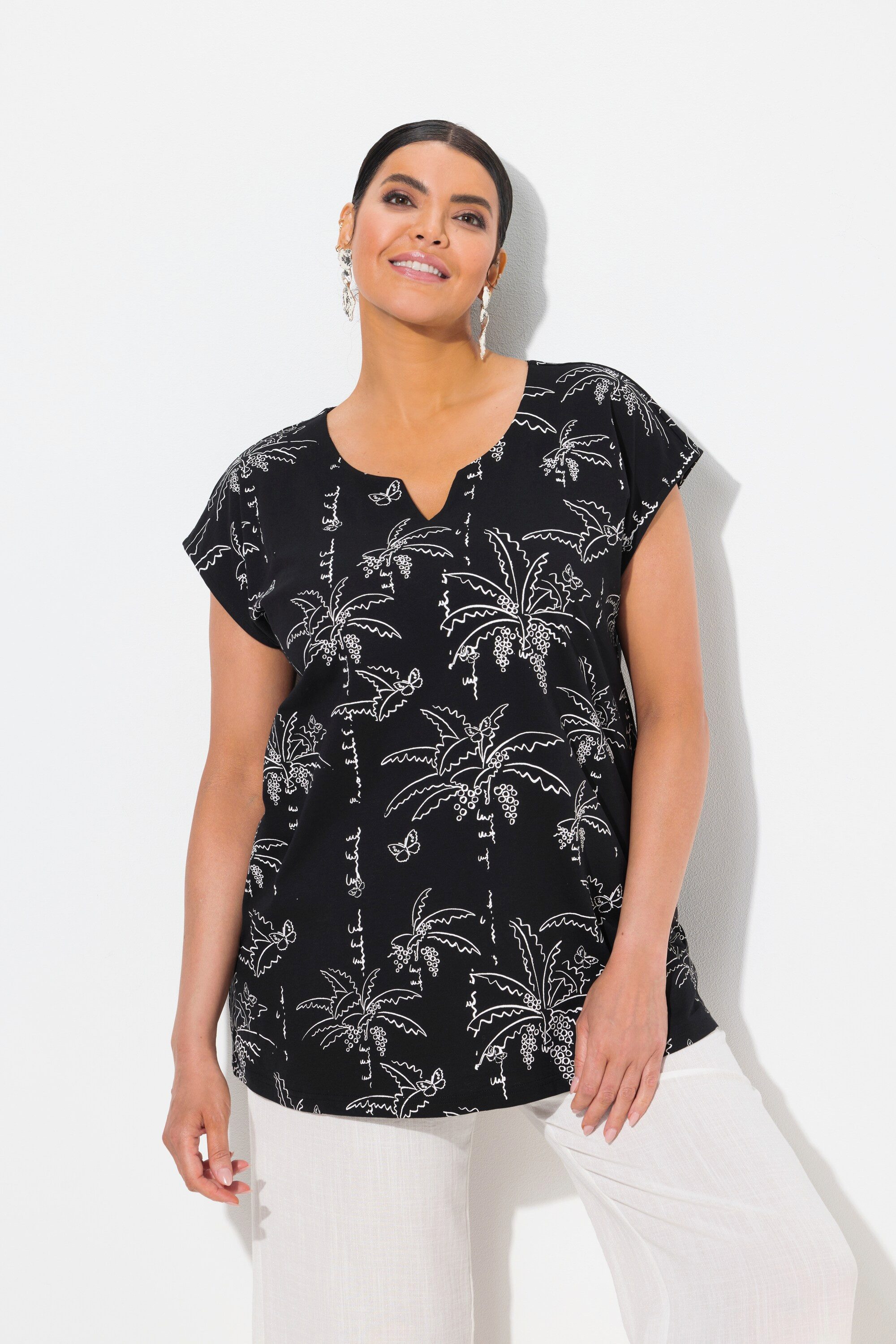Ulla Popken T-Shirt Top Palmen Boxy günstig online kaufen