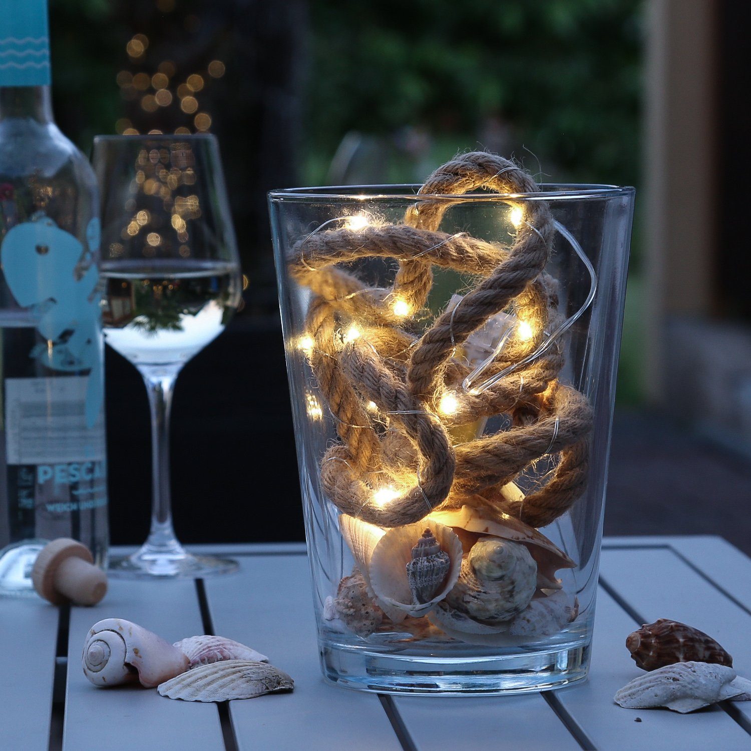 MARELIDA LED-Lichterkette Seil Jute maritime Deko Kordel Tau 40LED 2m Timer günstig online kaufen