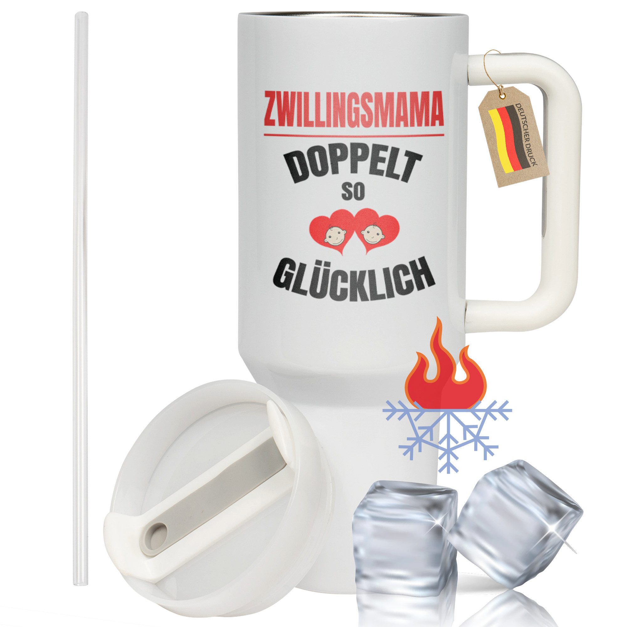 22Feels Thermobecher XXL Thermobecher Zwillingsmama Geschenk Geburt Spruch Mama Zwillinge, Edelstahl (Thermoisoliert), IN DEUTSCHLAND BEDRUCKT - Beidseitig Bedruckter To-Go Tumbler