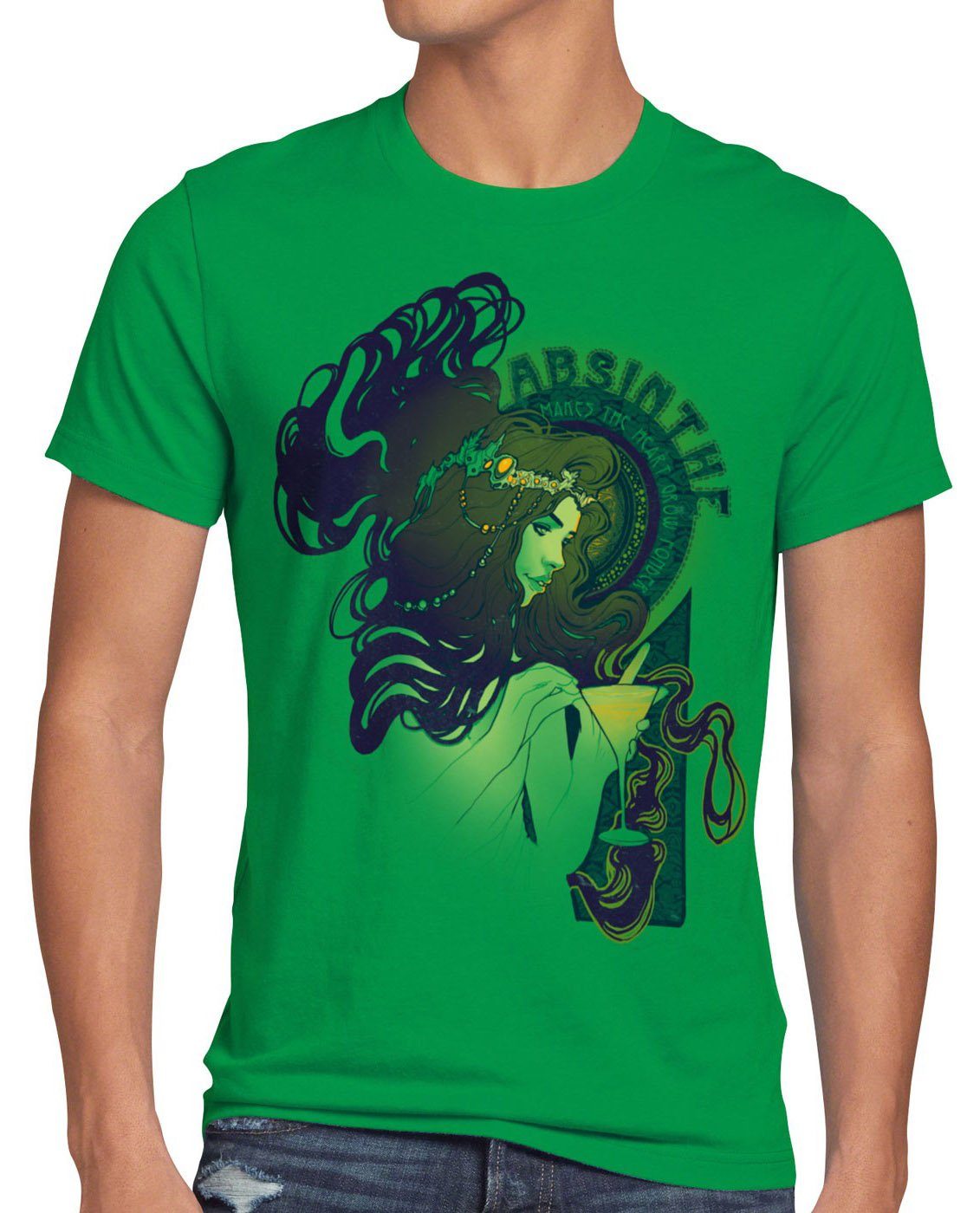 grüne fenchel Stunde style3 Bar drink Print-Shirt Art Herren T-Shirt Mucha Style3 Absinthe