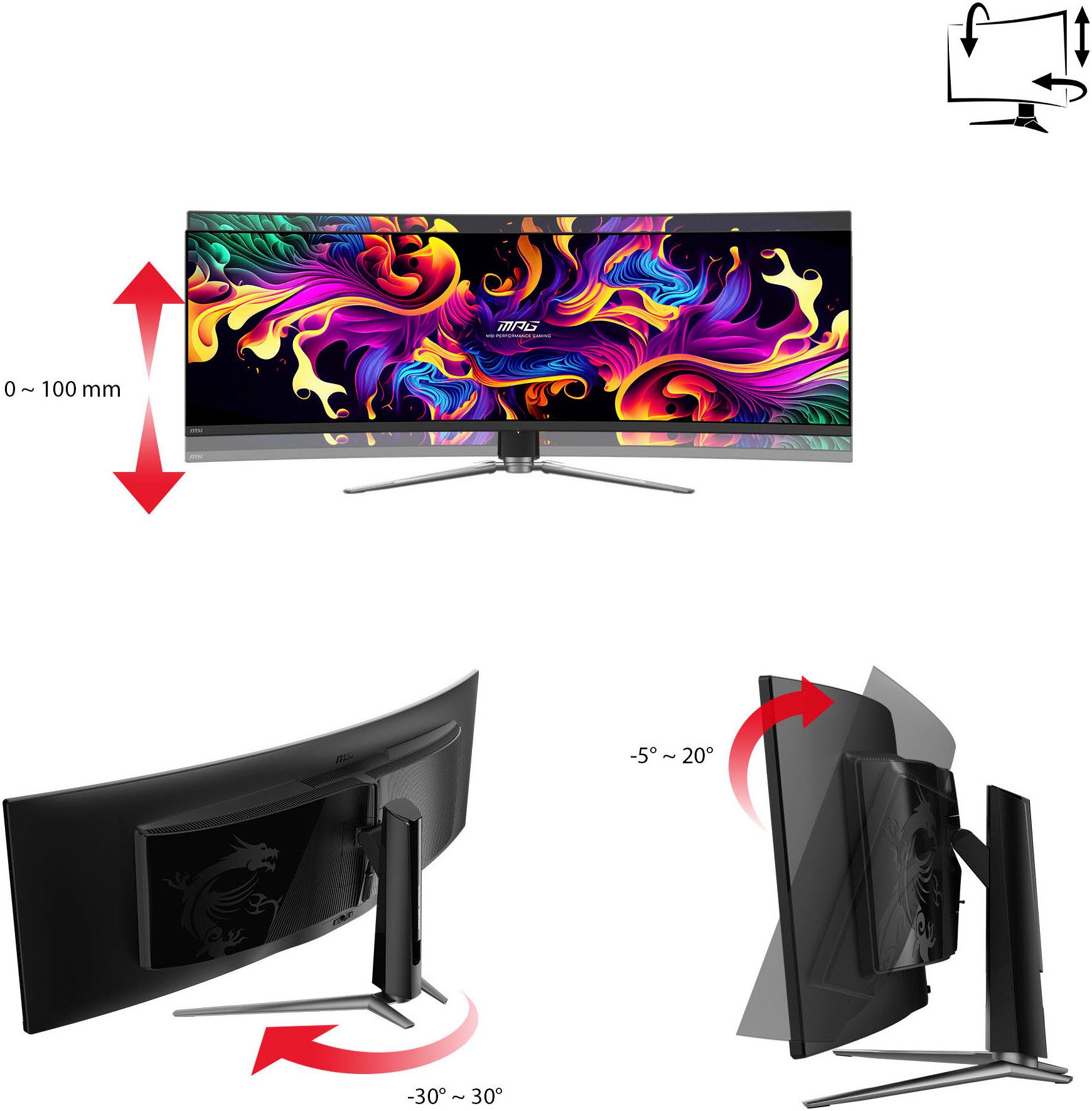 MSI MPG 491CQP QD-OLED Curved-Gaming-OLED-Monitor (125 cm/49 ", 5120 x 1440 px, DQHD, 0,03 ms Reaktionszeit, 144 Hz, QD-OLED)