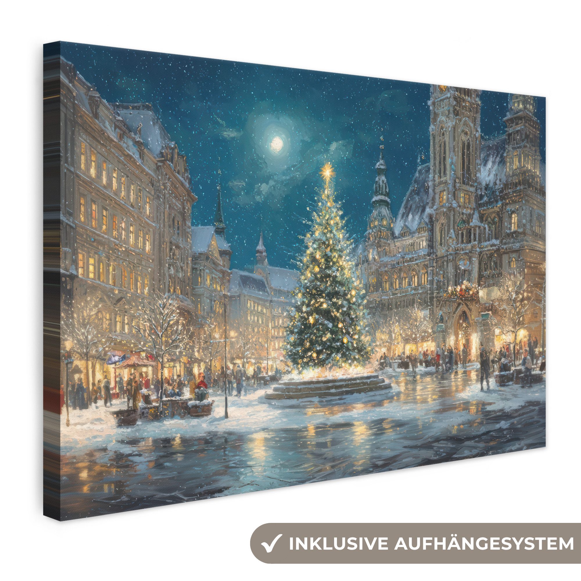 OneMillionCanvasses® Leinwandbild Heiligabend - Town Square - Mehrfarbig, Fotodruck (1 St), Leinwand Bilder Klein, Wand Dekoration Aesthetic 30x20 cm