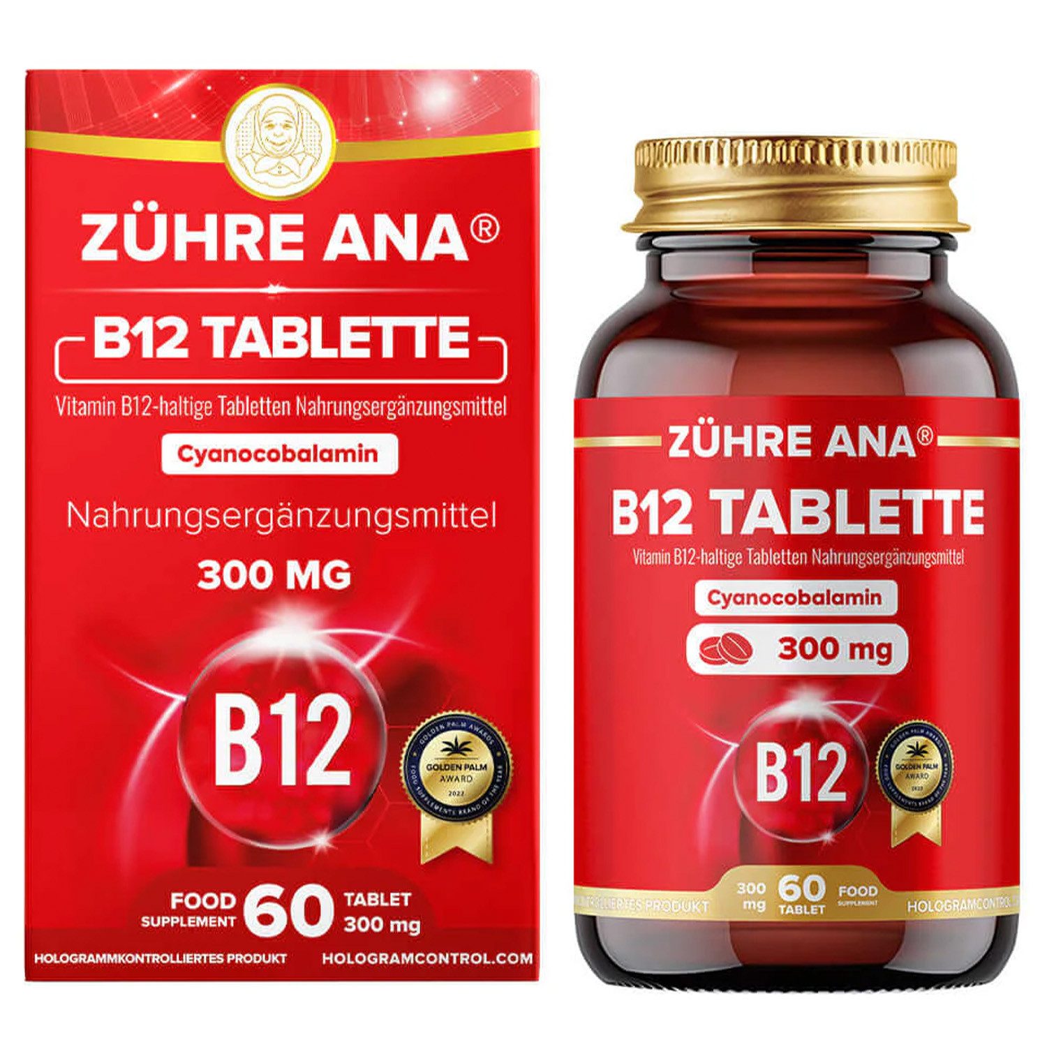 Zühre Ana® Vitamin B12 300 mg – 60 Tabletten für den täglichen Vitaminbedarf Kapseln, 60 St., 60 g, Vitamin B12 300 mg– 60 Tabletten, für tägliche Unterstützung