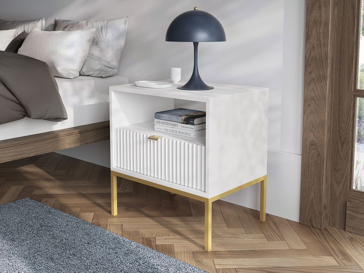 MIRJAN24 Nachttisch Nova Gold S54 (mit Schublade), Griffe aus Aluminium in der Farbe Gold