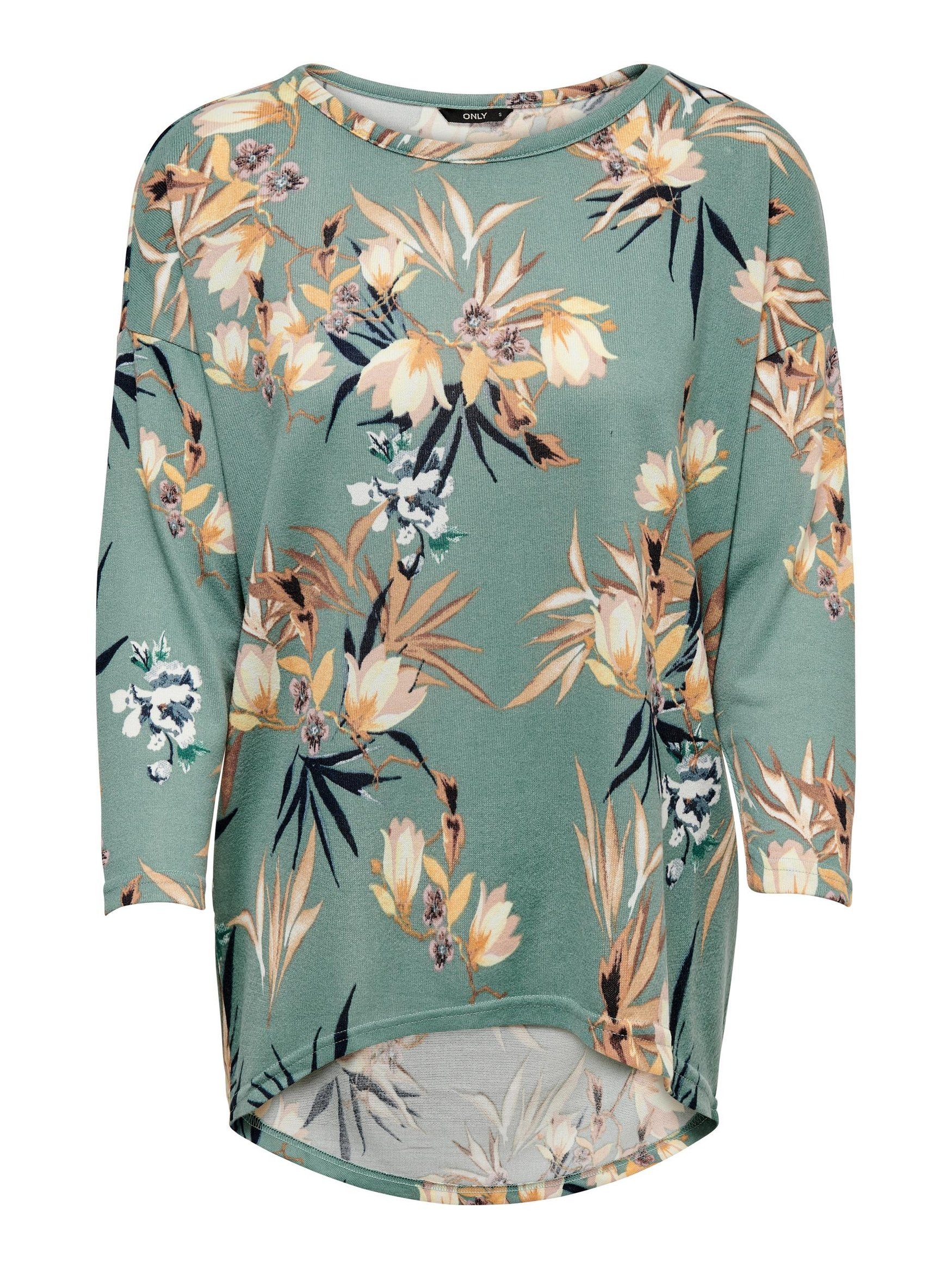 ONLY Longpullover Print 3/4 Arm Dünner Rundhals Muster ONLELCOS ONLELCOS 4/5 AOP TOP JRS NOOS