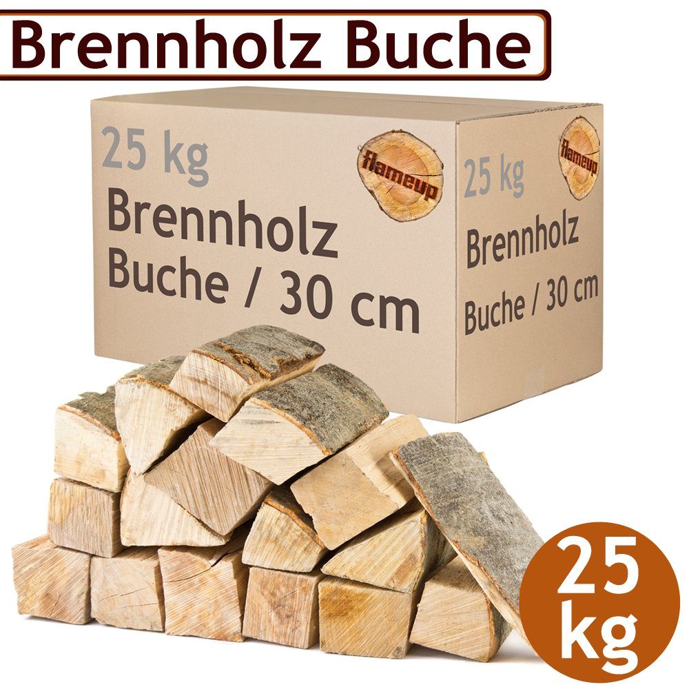 Flameup Kaminholz Brennholz Kaminholz Holz 25 kg Ofen Kamin Kaminofen Grill Buche 30 cm, 25 kg