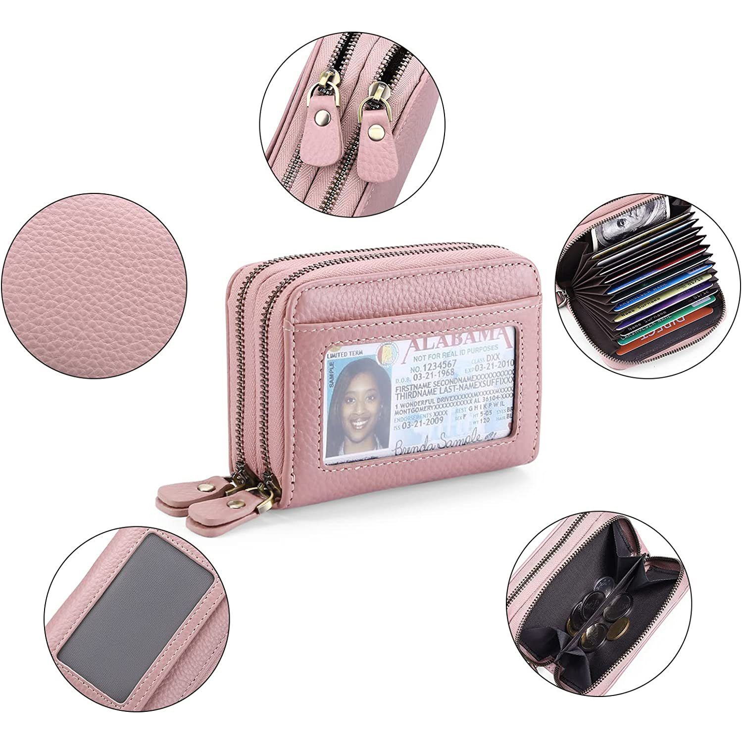GelldG Geldbörse Geldbeutel Damen aus klein Geldbörse RFID-Schutz ‎‎Rosa Kunstleder, mit