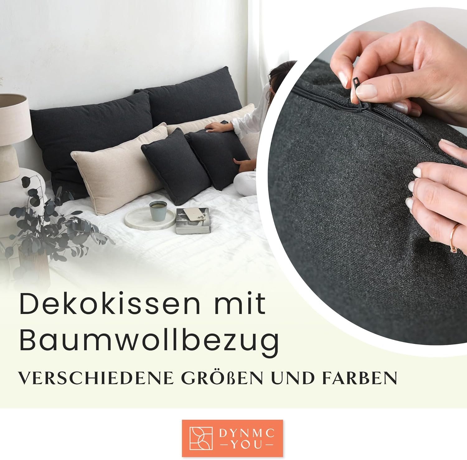 DYNMC you Sofakissen mit Füllung und Bezug - 2er Set mit Viel Füllung, Rückenkissen mit Baumwoll-Bezug - Bequeme Dekokissen