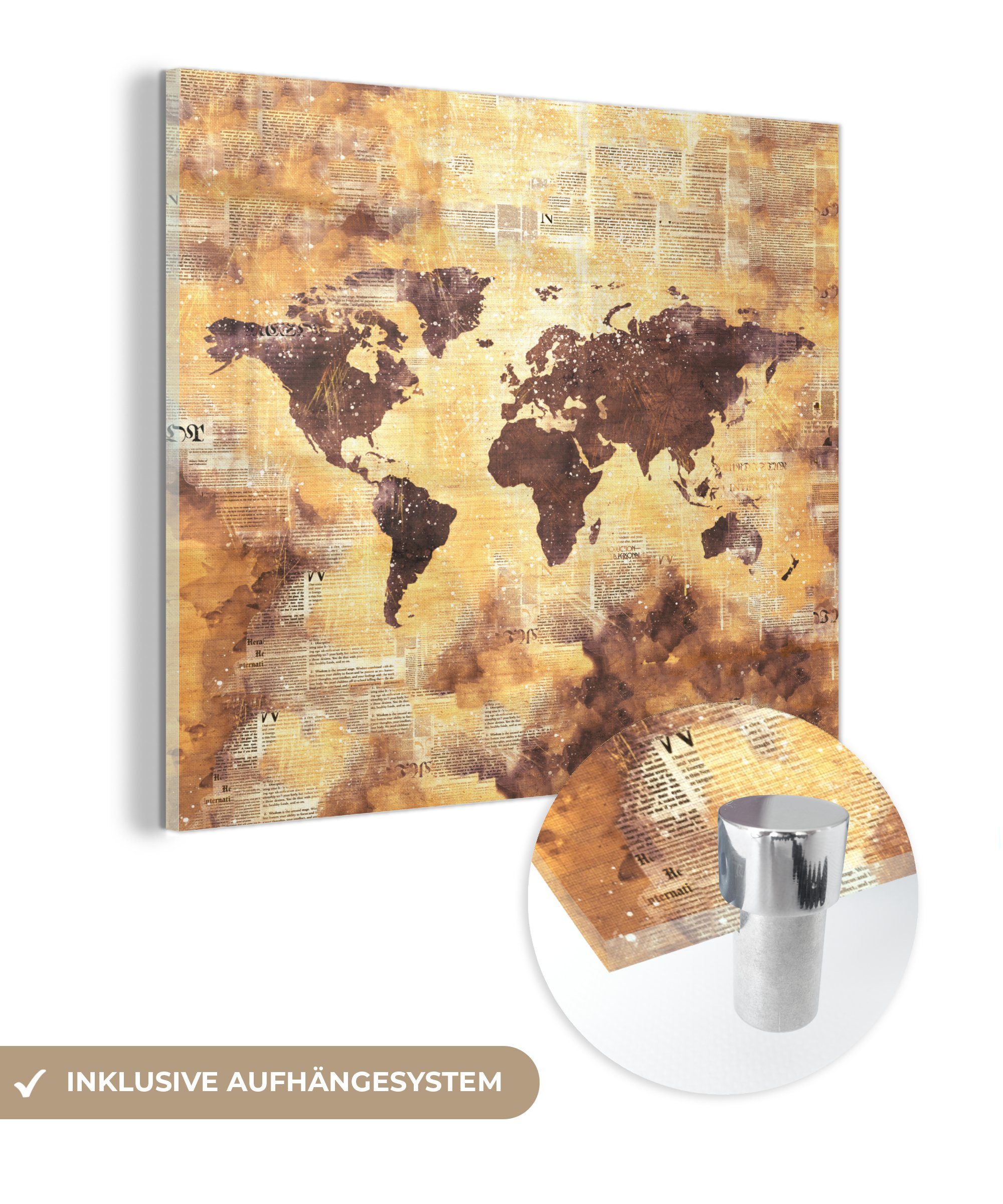 MuchoWow Acrylglasbild Weltkarte - Punkte - Farben, (1 St), Glasbilder - Bilder auf Glas Wandbild - Foto auf Glas - Wanddekoration