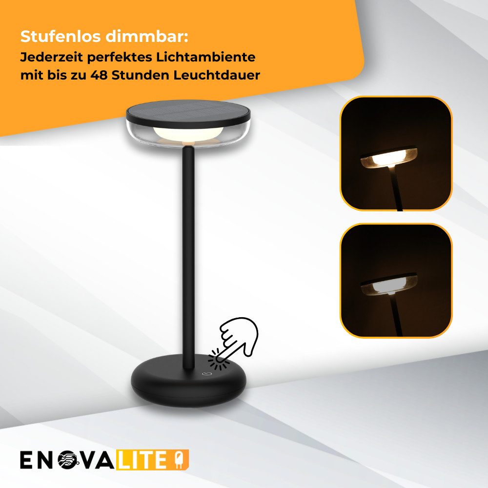 ENOVALITE LED Außen-Tischleuchte mit integriertem Solarmodul, Touch und Akku, LED fest integriert, Warmweiß, Solar Tischlampe