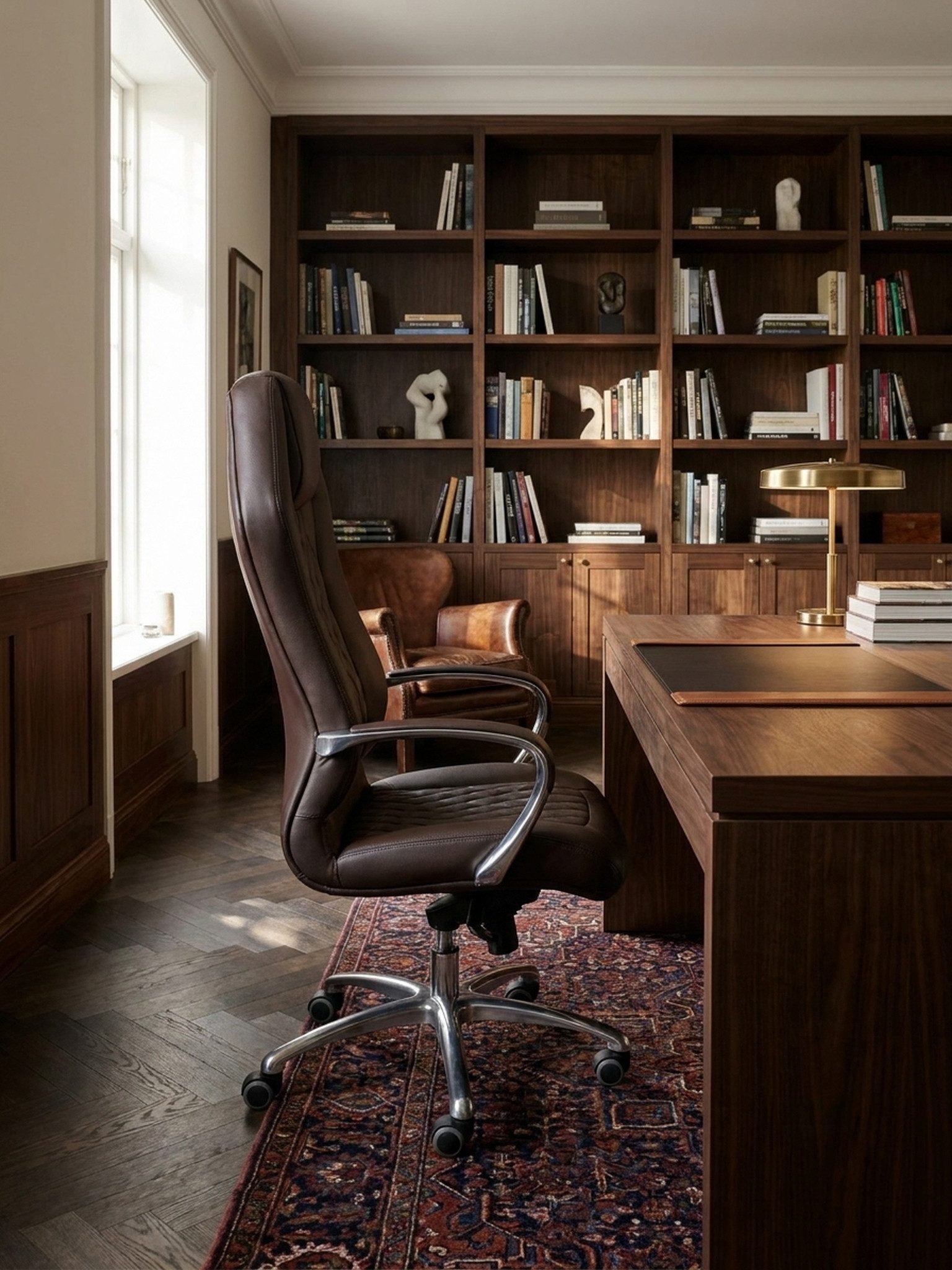 KADIMA DESIGN Chefsessel Bürostuhl MONTEREY Echt-Leder Braun Schreibtischstuhl 120KG (Chefsessel hohe Rückenlehne mit Kopfstütze X-XL)