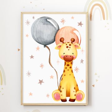 Tigerlino Poster Zoo Safari Afrika Tiere Luftballon Bilder 4er Set Kinderzimmer