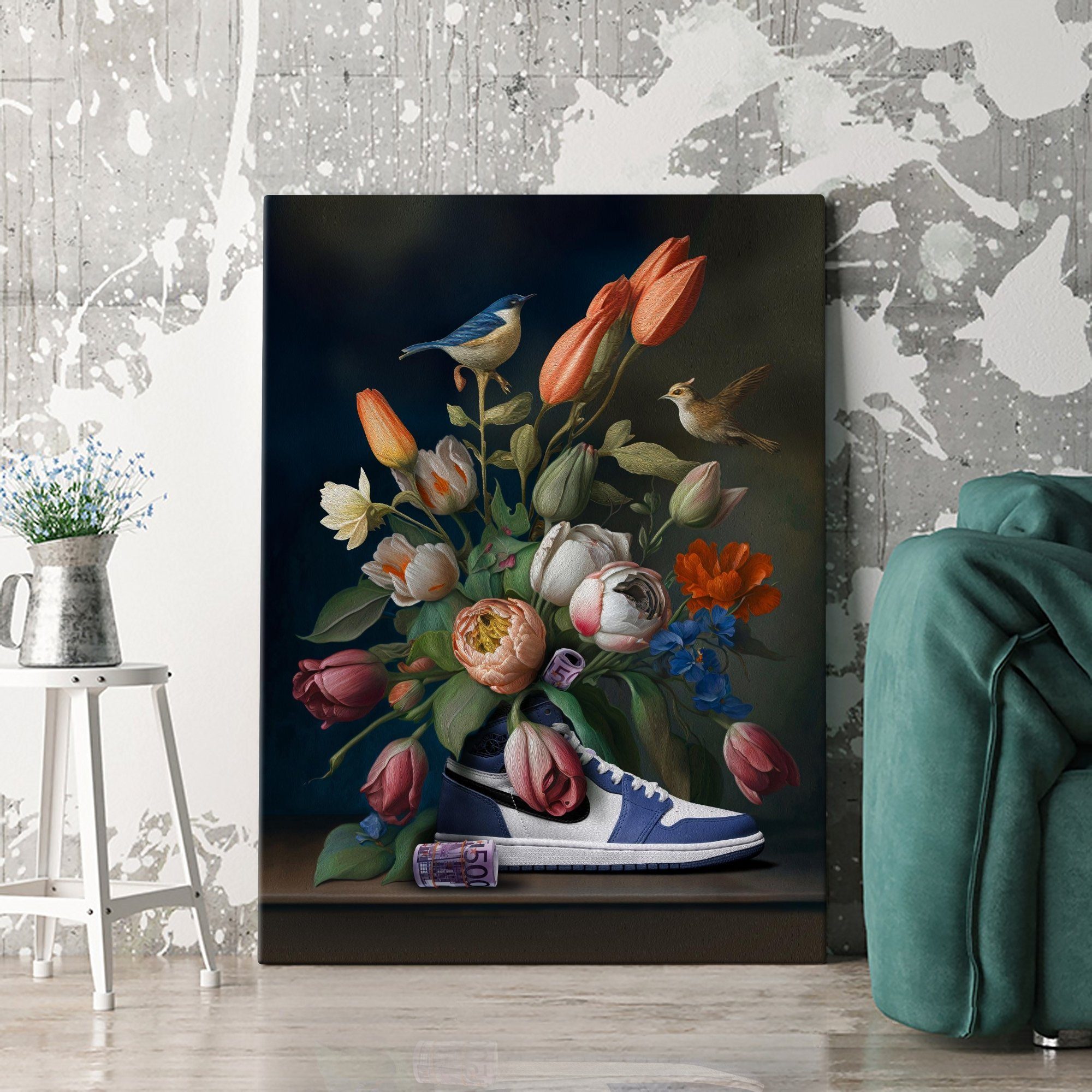 Artmazing Leinwandbild Sn€aker Vase Blau, Sn€aker Vase Blau, gesp. auf FSC Echtholz-Keilrahmen, in versch. Größen