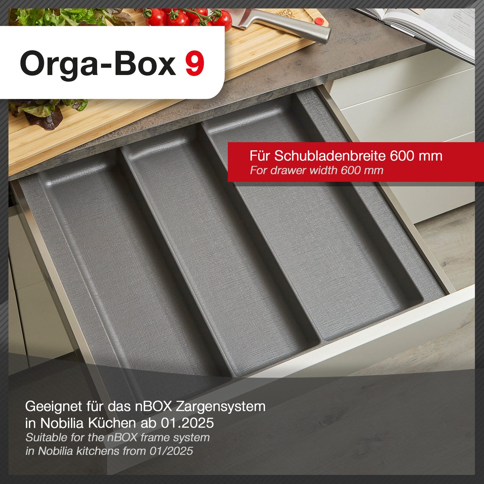 SO-TECH® Besteckeinsatz ORGA-BOX 9 Canvas-Struktur für Nobilia ab 01/2025, Mehrzweckeinsatz passend für 60er Korpus – Bild 5 von 5
