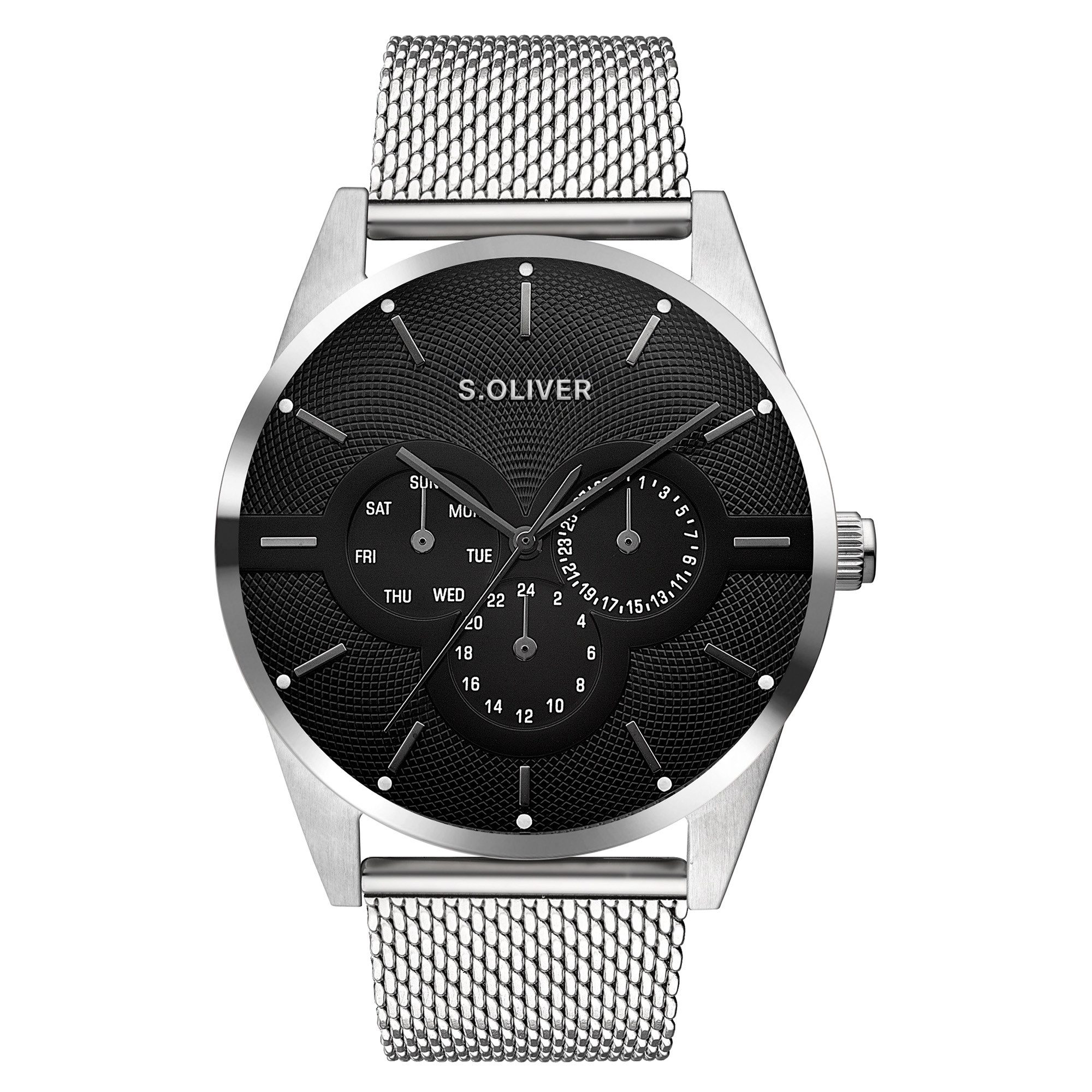s.Oliver Multifunktionsuhr Round Basic SO-4446-MM, Quarzuhr, Armbanduhr, Herrenuhr, Edelstahlarmband, analog