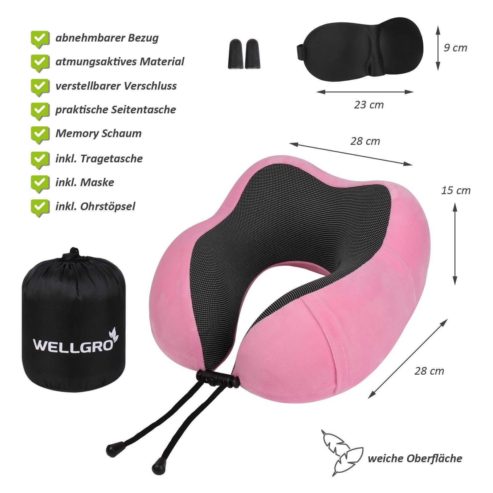 Wellgro Nackenkissen Nackenkissen mit Schlafmaske und Ohrstöpsel günstig online kaufen