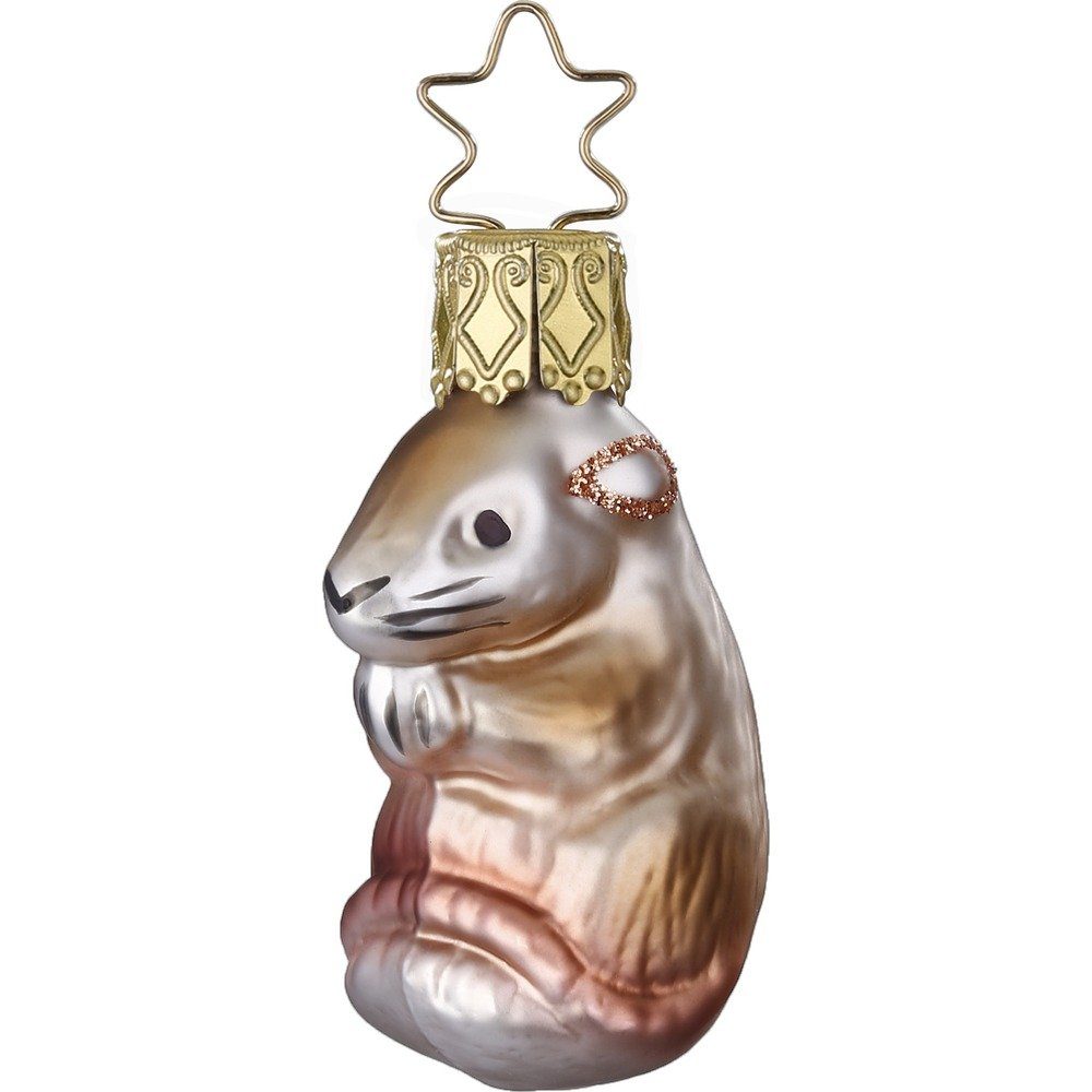 INGE-GLAS® Christbaumschmuck, Christbaumschmuck Anhänger Glas Maus 5cm Beige Braun