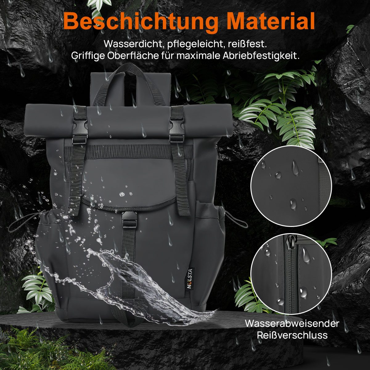 NULSTA Laptoprucksack Rolltop Rucksack Wasserdicht Herren günstig online kaufen