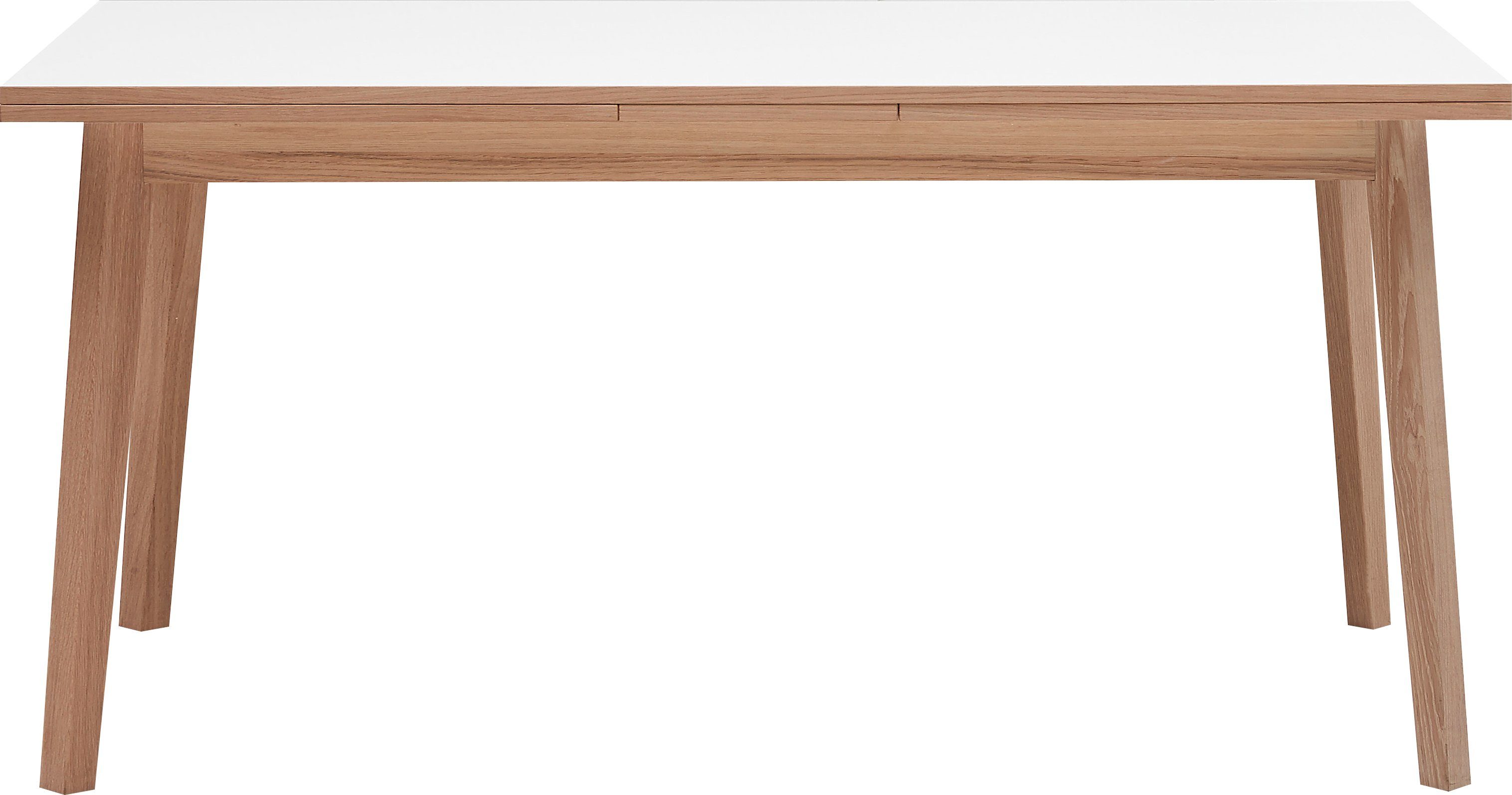 Hammel Furniture Esstisch Basic by Hammel Single, 180(280)x80 cm, Tischplatte aus Melamin und Gestell in Massivholz Weiß/Natur | Naturfarben