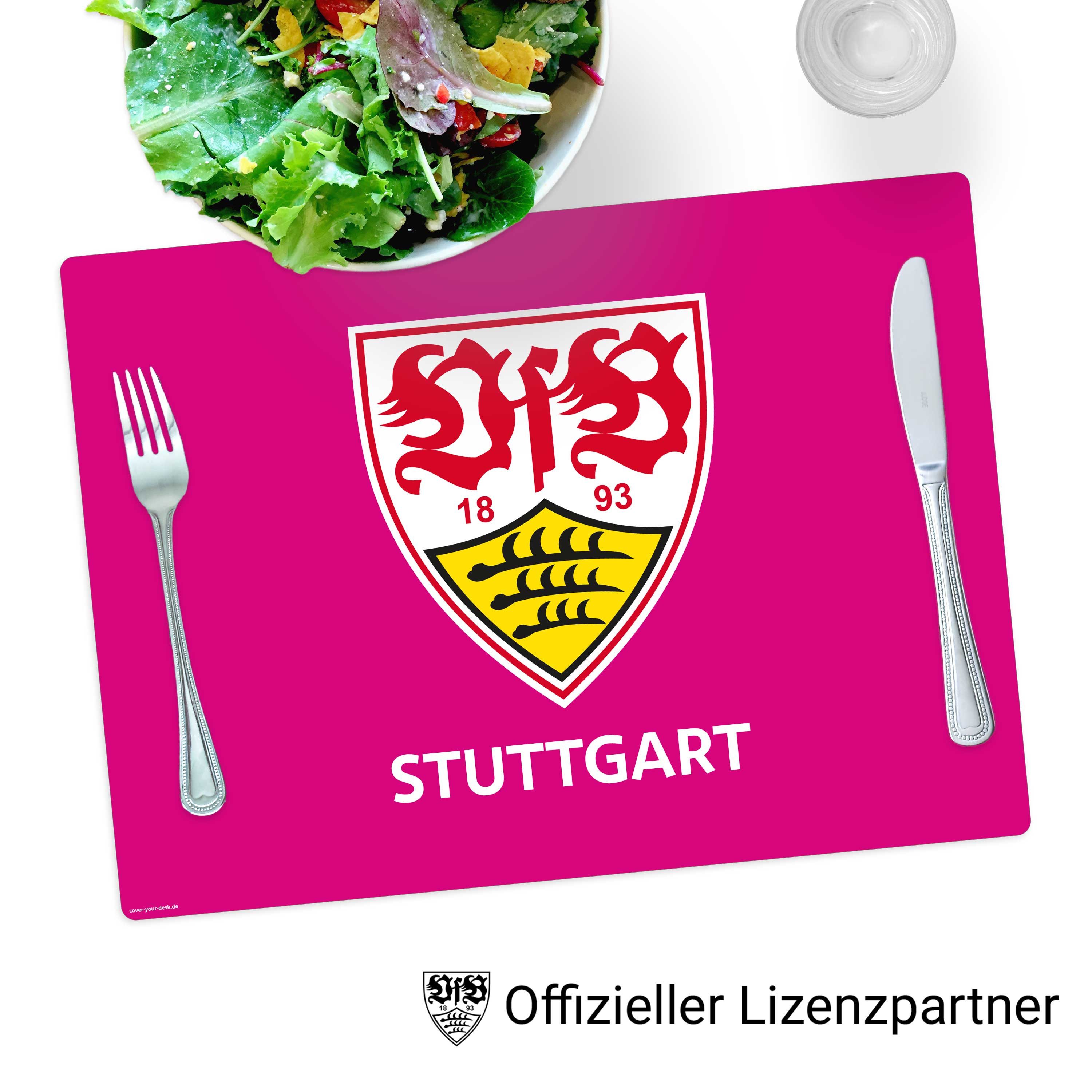 Tischsetmacher Platzset abwaschbar - „VfB Stuttgart - Logo weiß" aus Premium Vinyl, (1-St., 44 x 32 cm - rutschfeste Tischdekoration), Made in Germany
