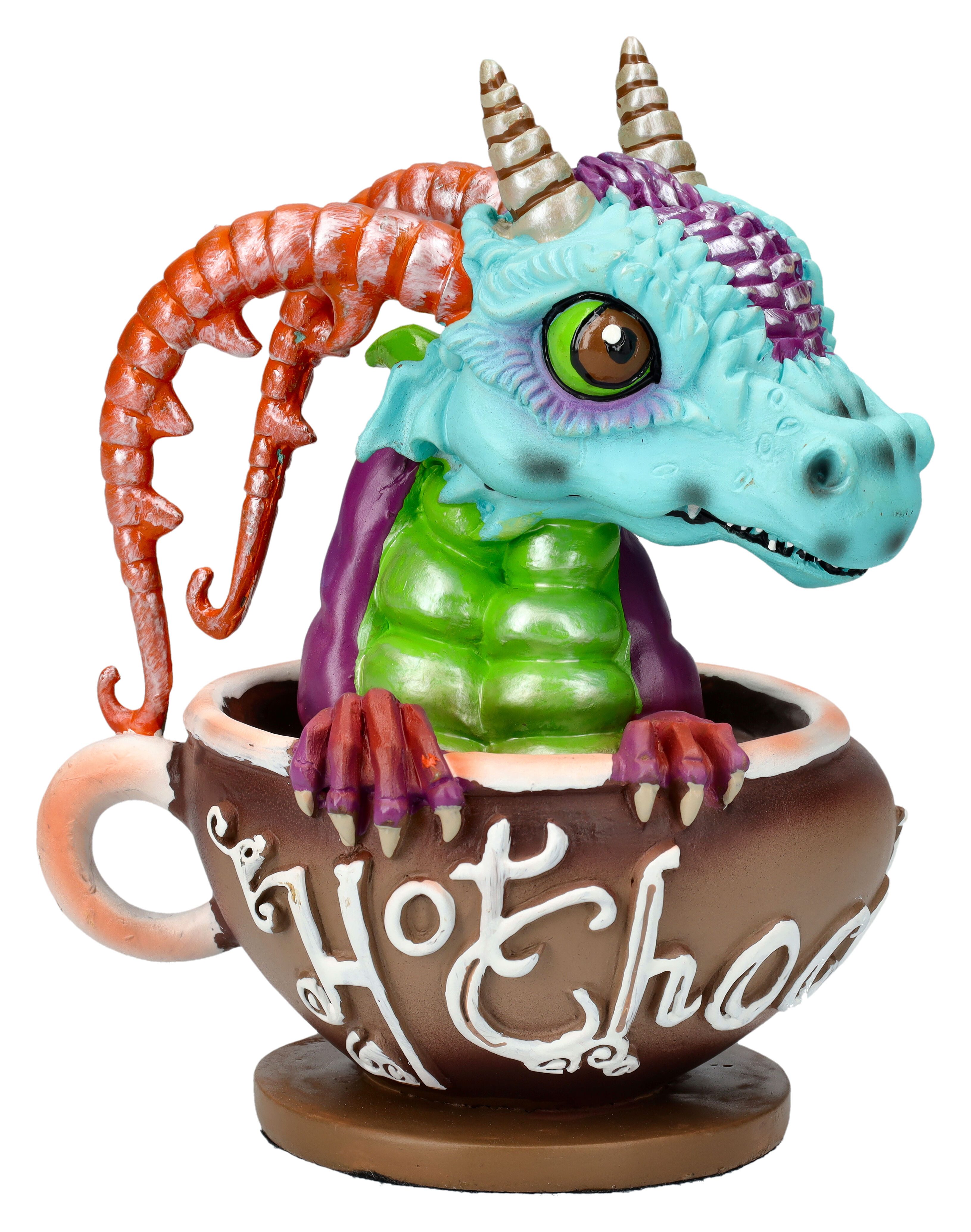 Figuren Shop GmbH Fantasy-Figur Drachenfigur in Tasse - Heiße Schokolade mit Rupert - Dekofigur Drache