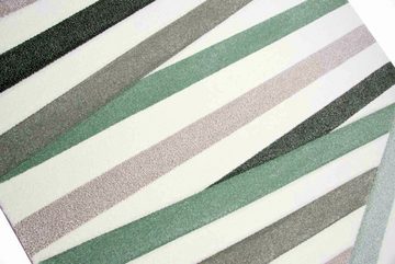 Teppich Moderner Teppich Kurzflor Wohnzimmerteppich Konturrenschnitt Streifen pastell grün braun creme, Carpetia, rechteckig, Höhe: 13 mm