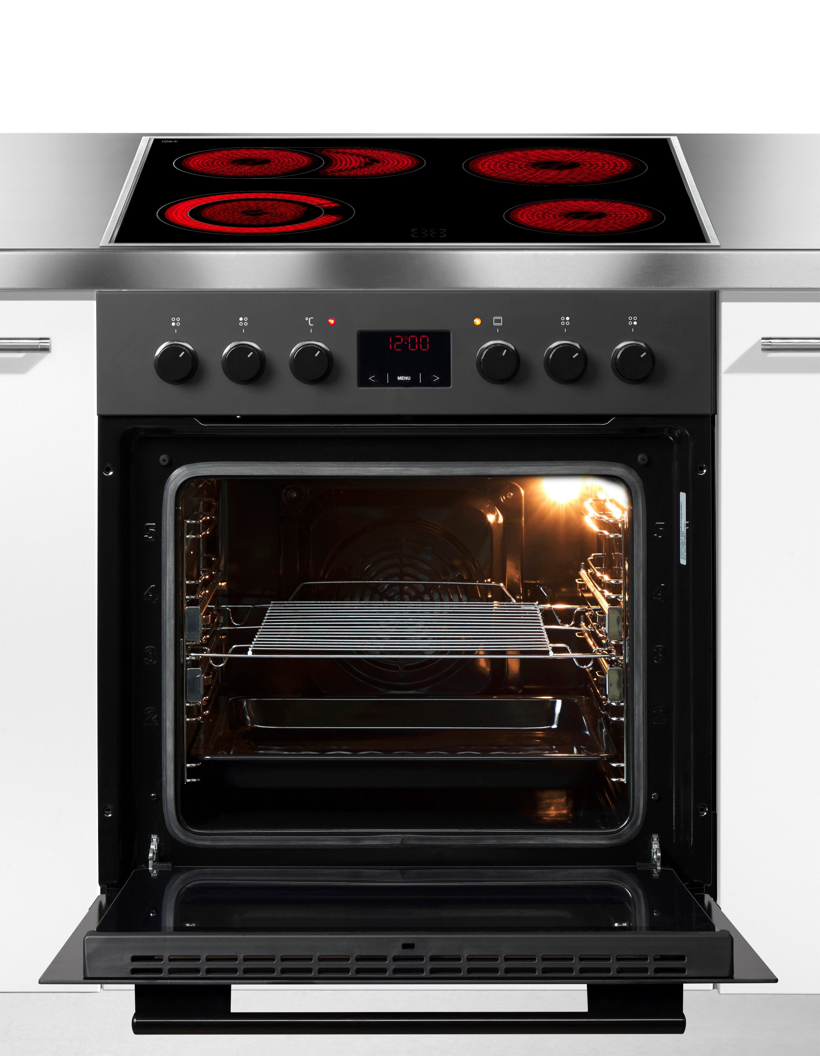 Amica Elektro-Herd-Set EHC 12921 SM, mit Backauszug, Komfortables Kochen und Backen mit leichtem und sicherem Handling