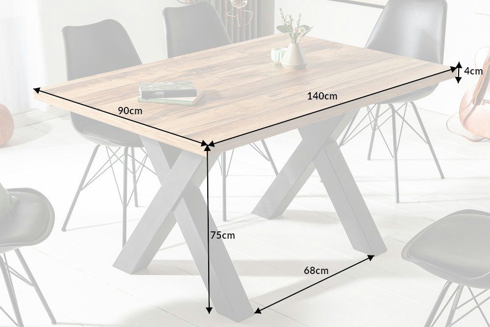 riess-ambiente Esstisch MONTREAL 140cm natur/schwarz - Eichenholz-Design, X-Gestell (Einzelartikel, 1-St), Industrial Design fürs Esszimmer – ideal für bis zu 6 – Bild 3 von 5