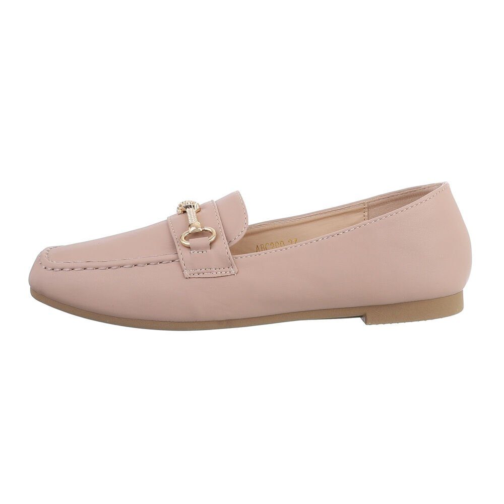 Ital-Design Damen Mokassins Freizeit Slipper Blockabsatz Mokassins in Hellbraun