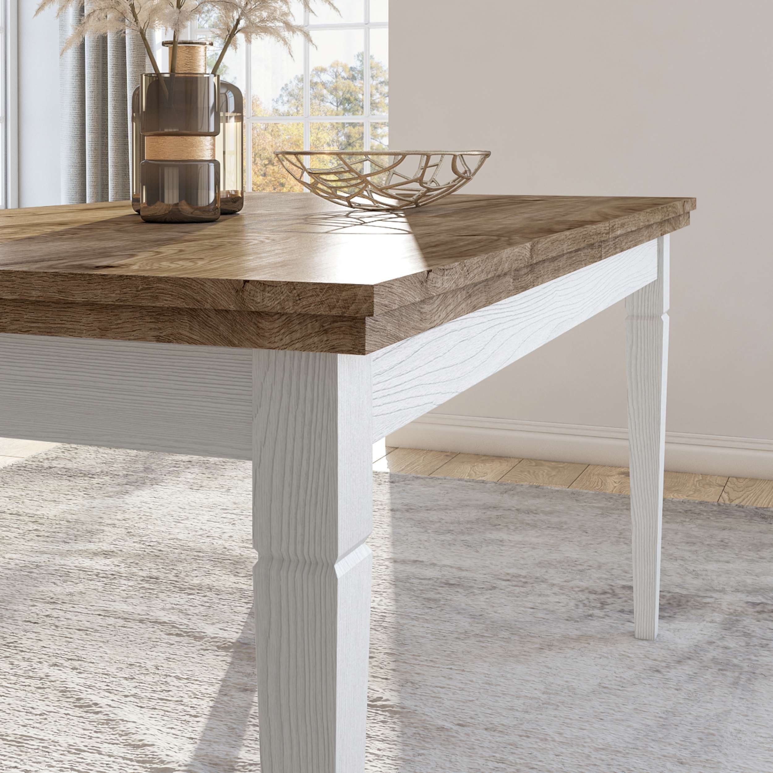 Stylefy Esstisch Elvira rechteckig, viel Lefkas Weiß Tisch), Design - Modern Eiche (Esstisch, Stauraum, ausziehbar