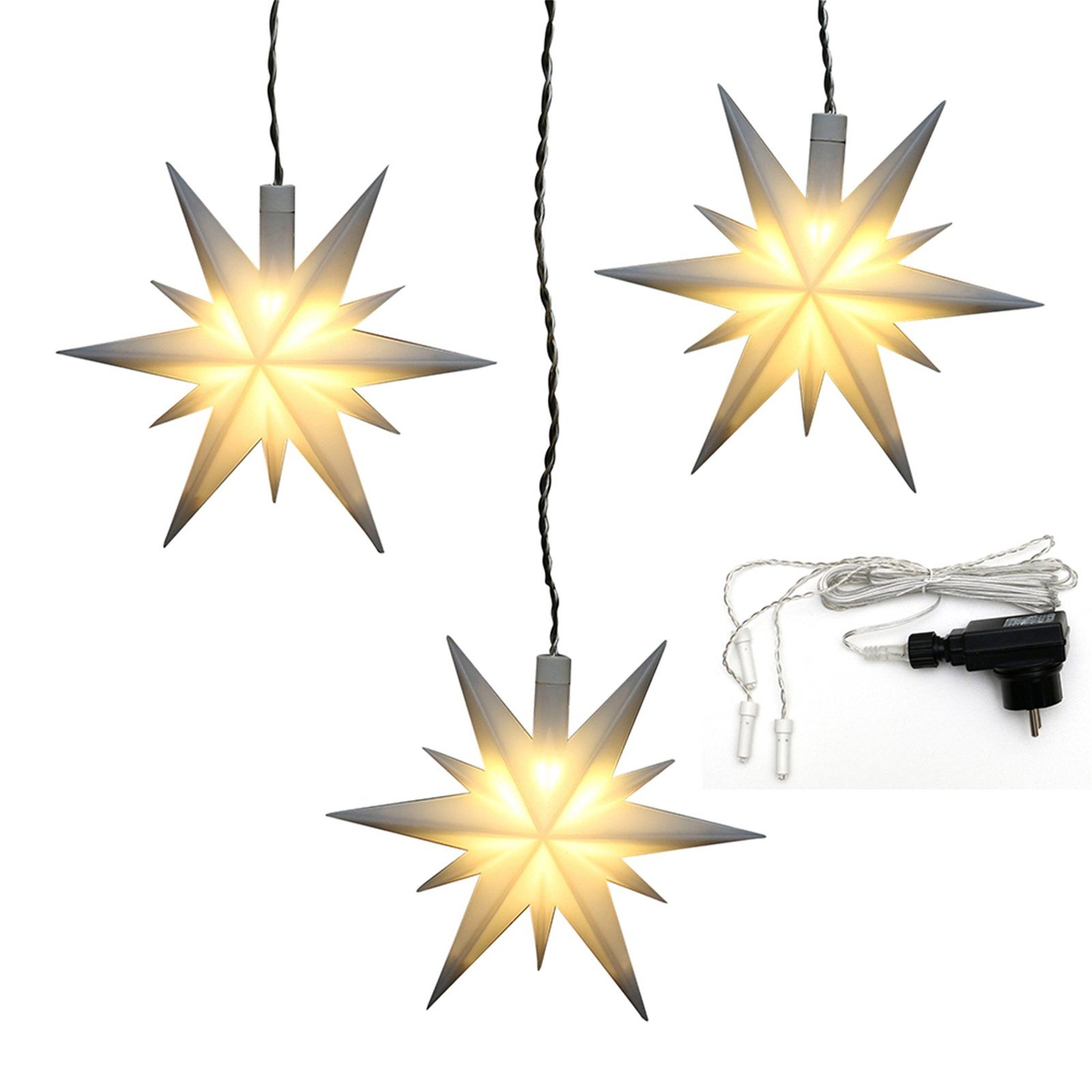 Weihnachtsstern 3er Set (3-tlg) Weiss SIGRO Christbaumschmuck Outdoor