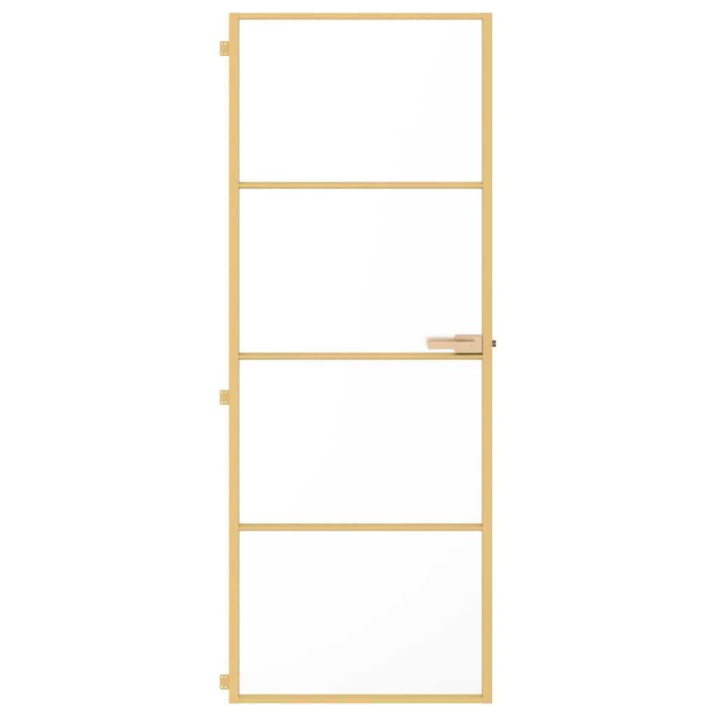 vidaXL Haustür Innentür Schlank Golden 76x201,5 cm Hartglas und Aluminium (1-St)
